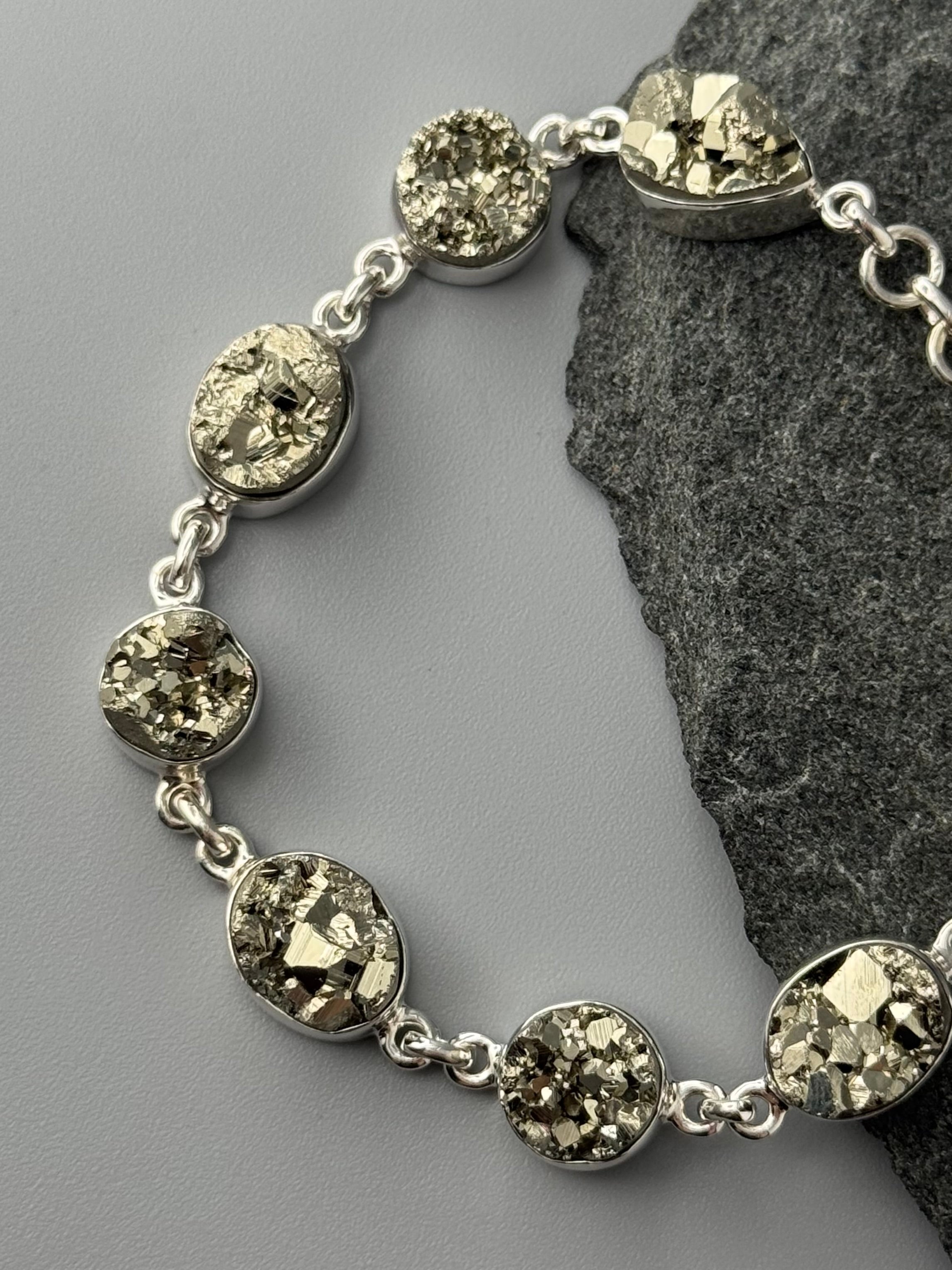 •PYRITE - GEO MIX• linked silver bracelet (7.25" - 9")