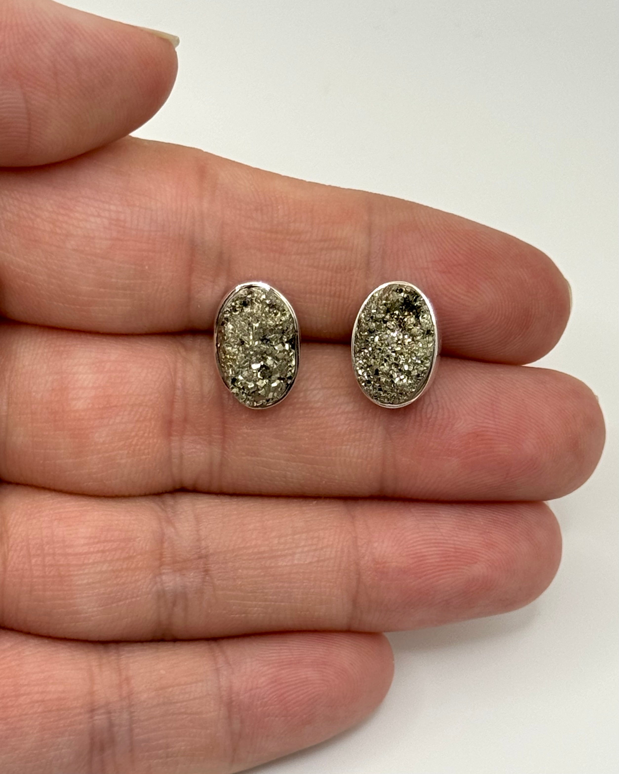 •PYRITE - OVAL• silver bezel set stud earrings
