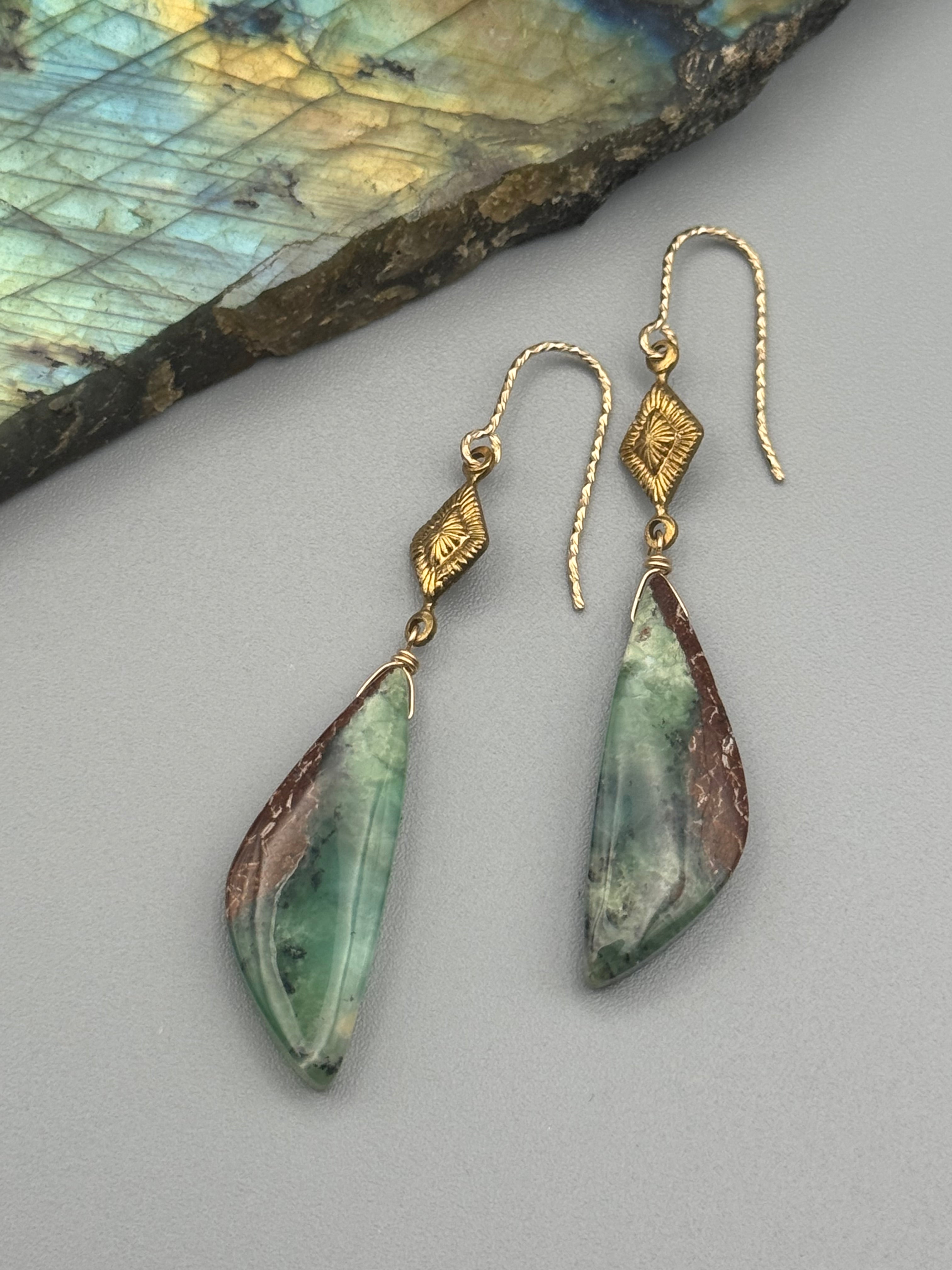 •AGATHA• chrysoprase wing + gold earrings