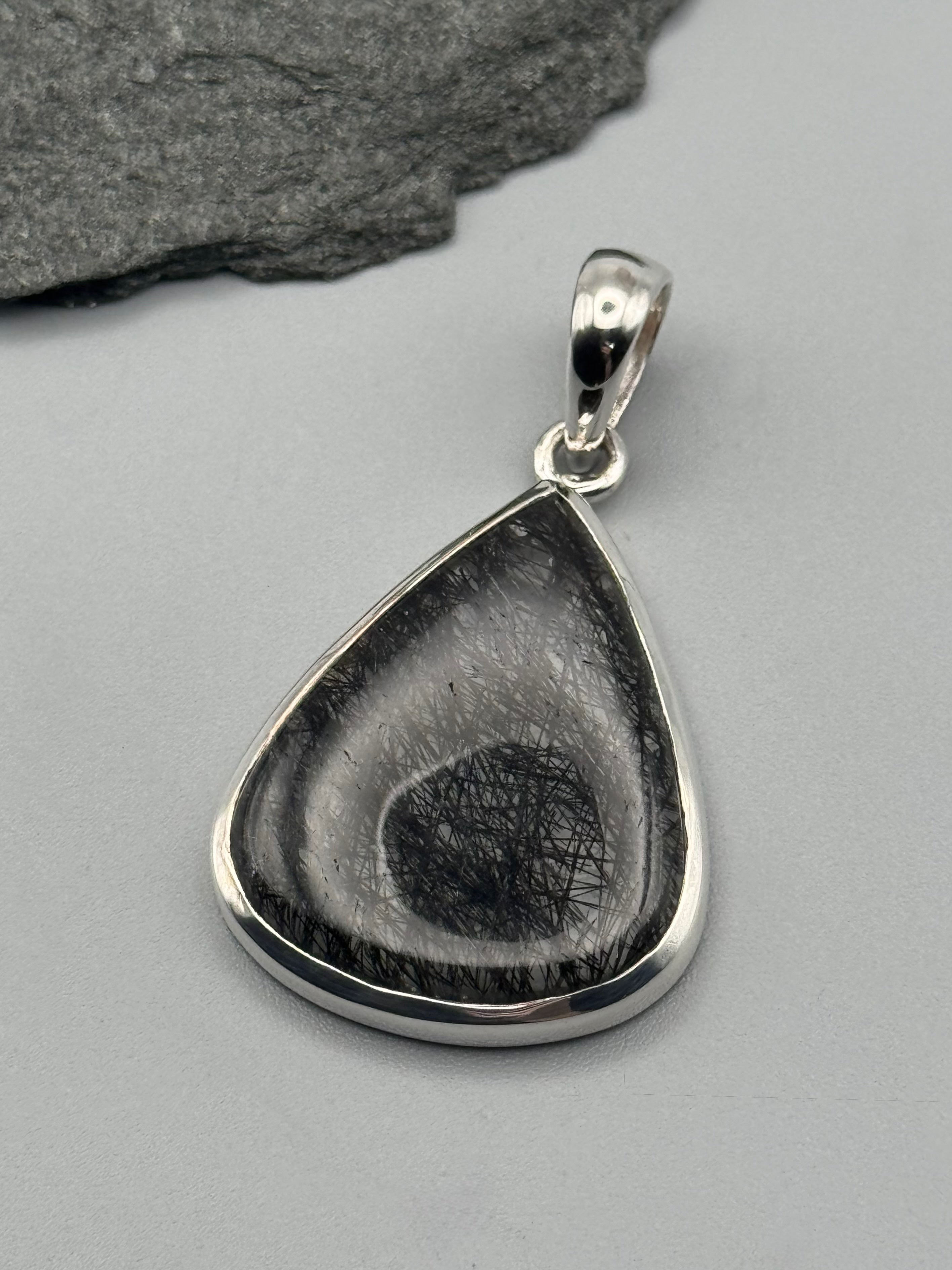 •TOURMALINATED QUARTZ - TEAR• sterling silver pendant