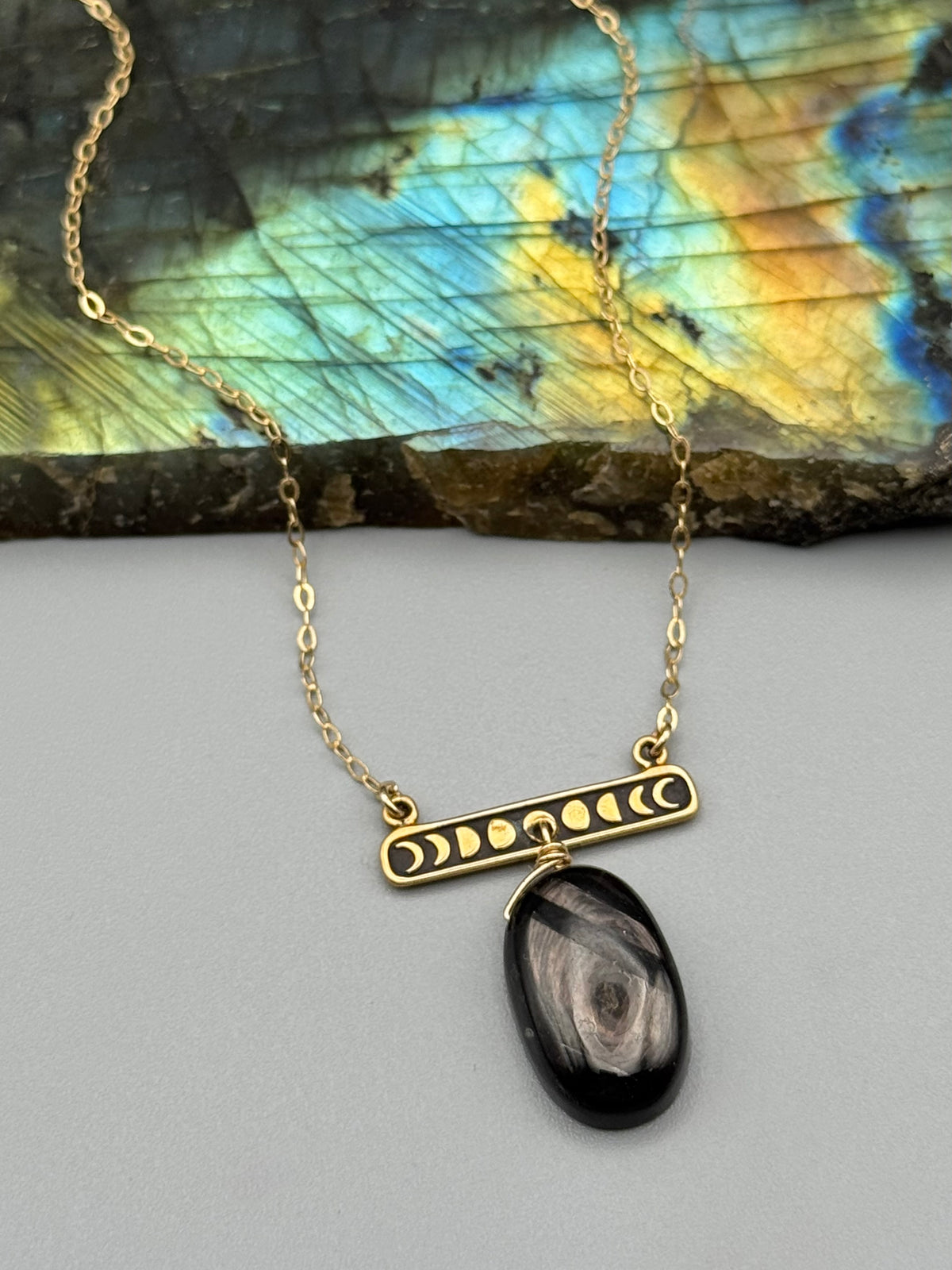 •NYX• hypersthene + gold necklace (17"-19" long)