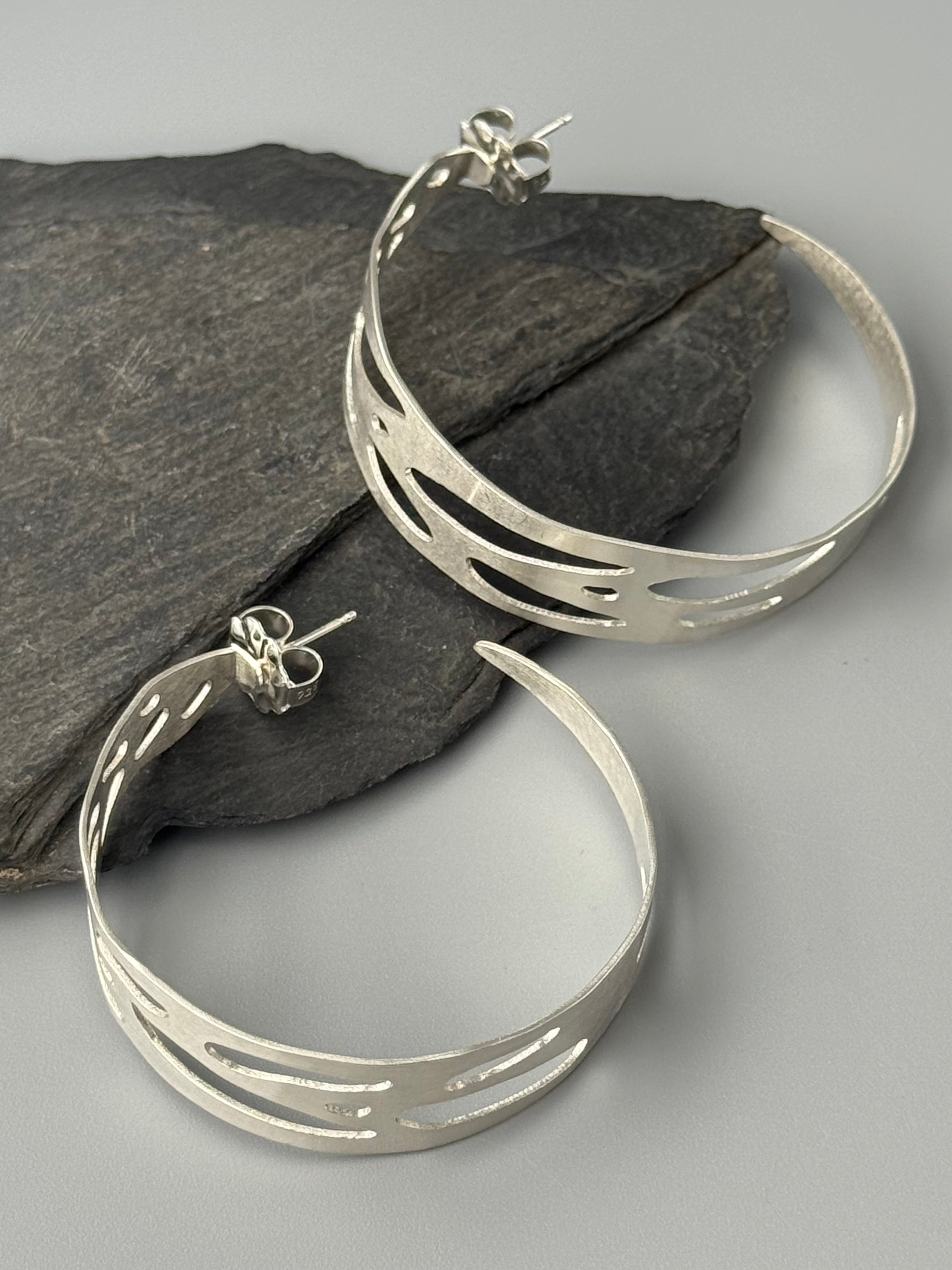 •XL MONSTERA HOOPS• silver post earrings