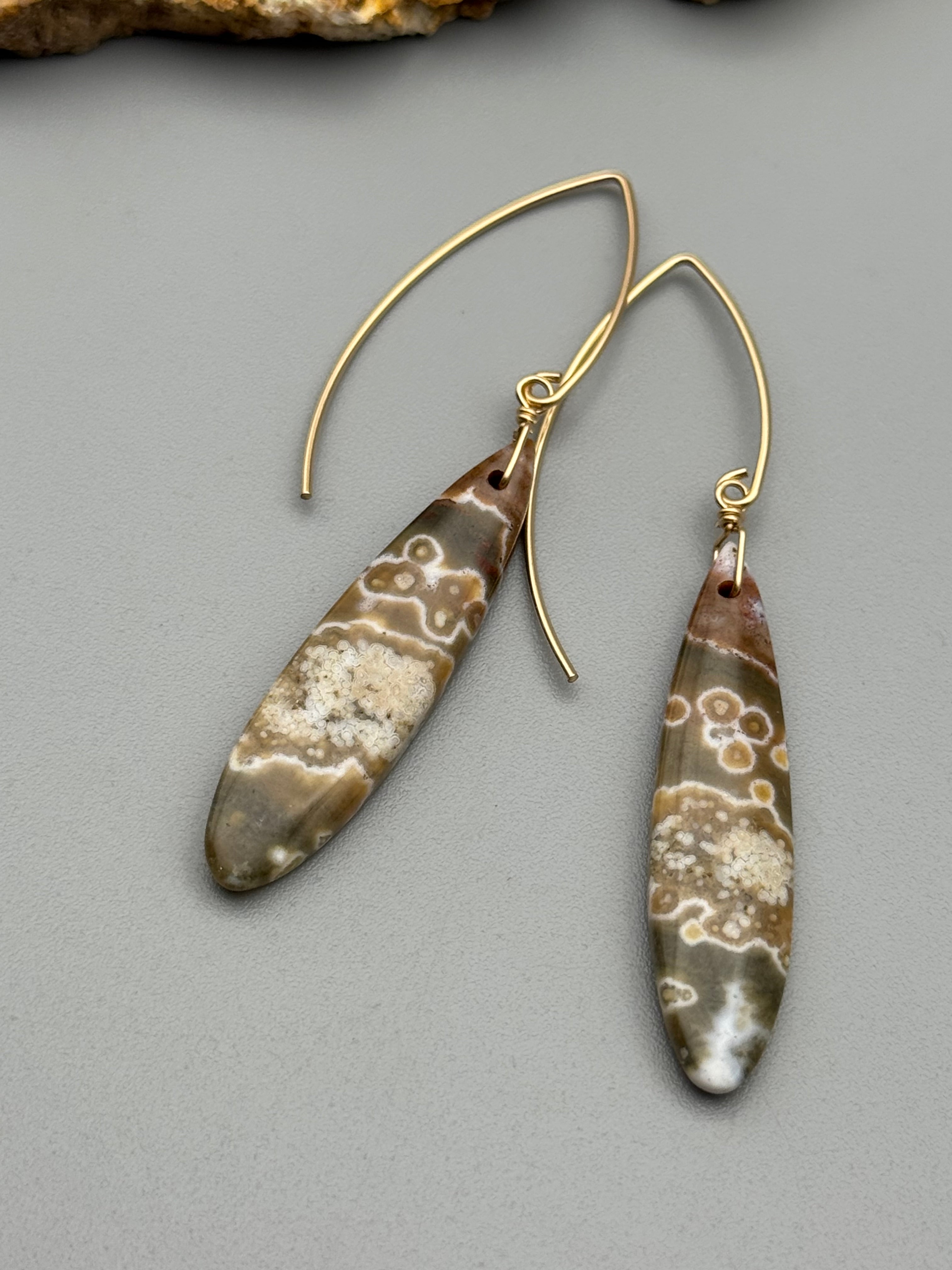 •STRAY• ocean jasper tear + gold earrings