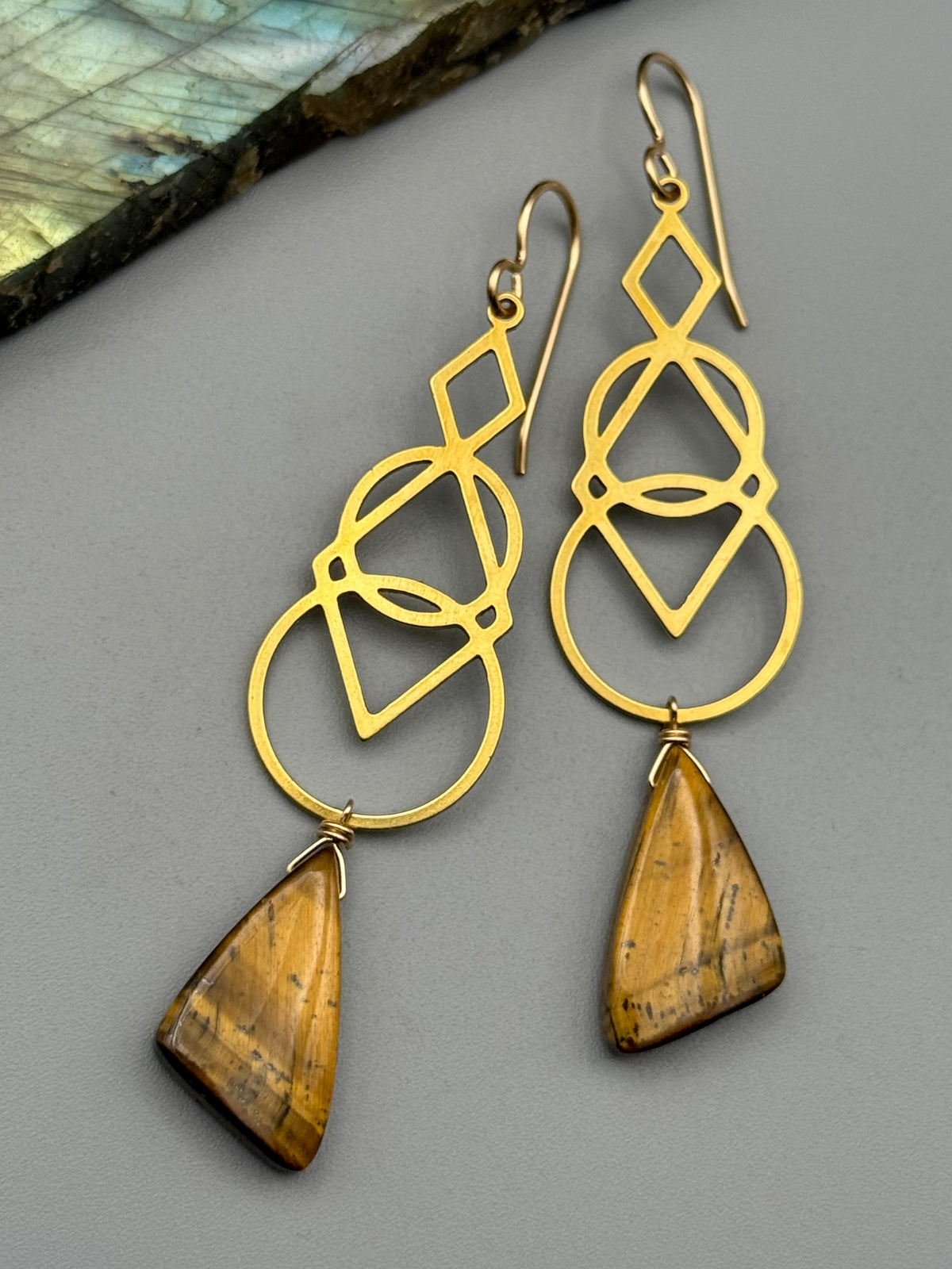•SIGNS• tiger eye wing + gold earrings