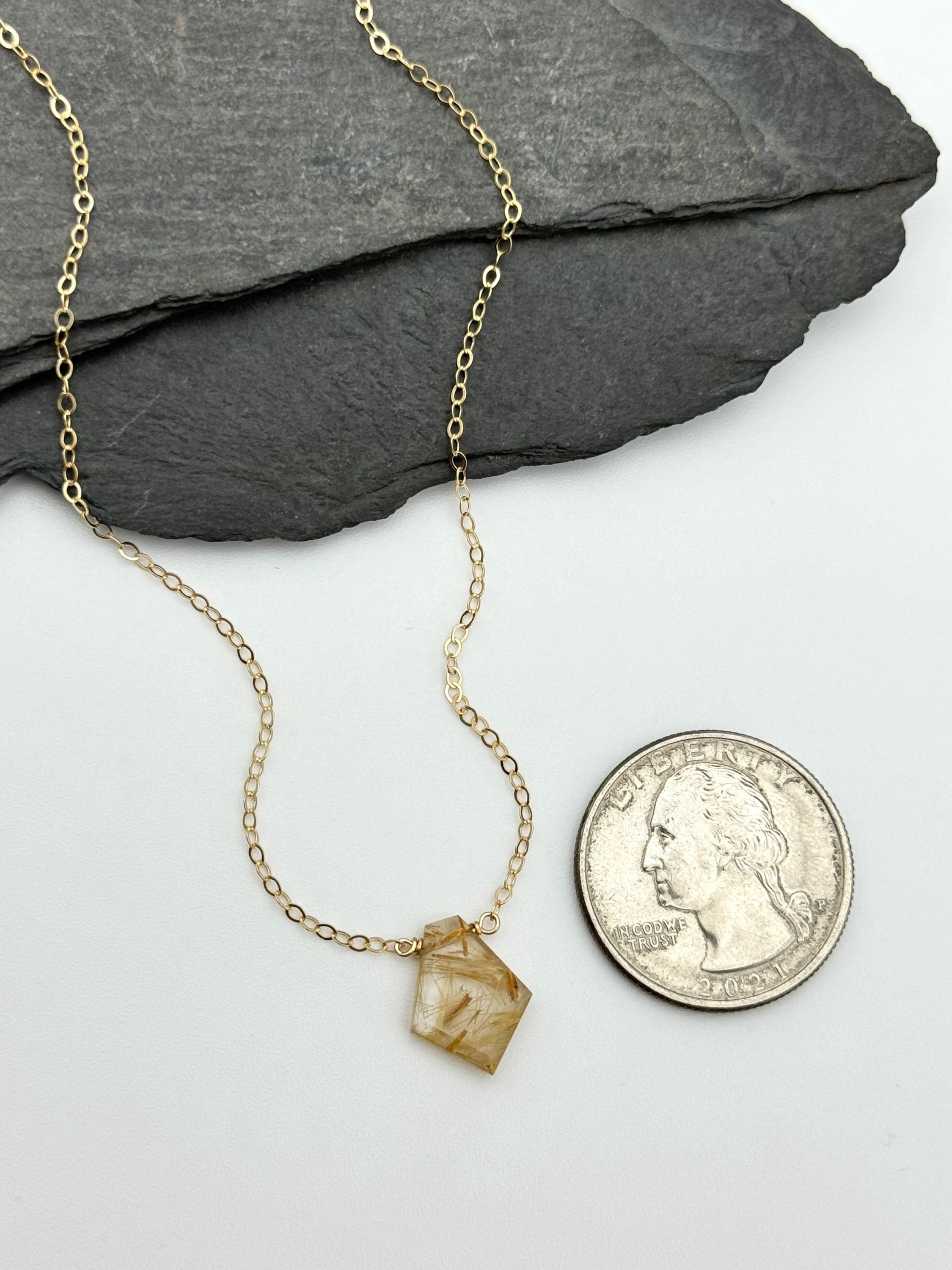•STRAY• flat faceted rutilated quartz geo + gold necklace (various lengths)