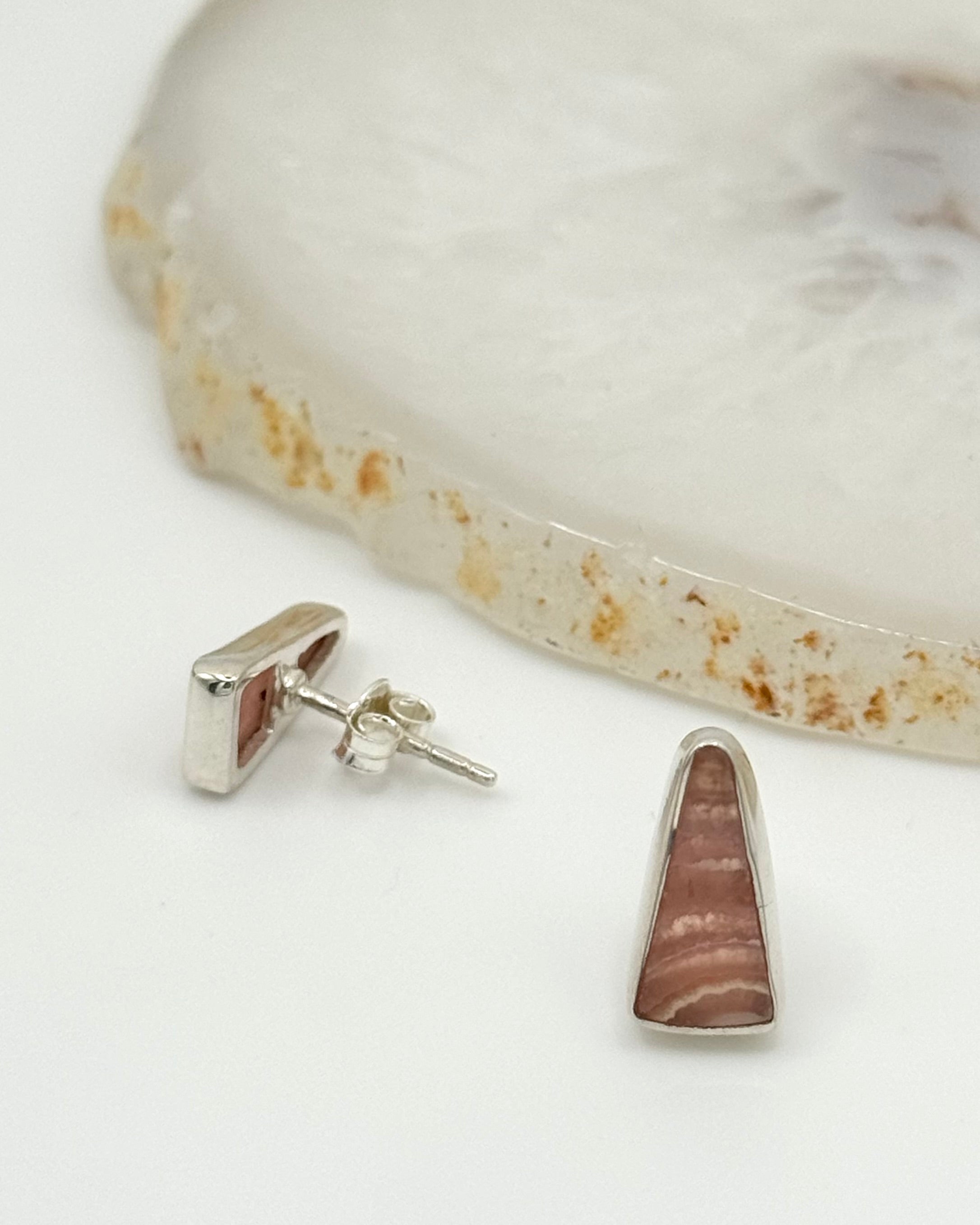 •RHODOCHROSITE - FANG• silver bezel set stud earrings