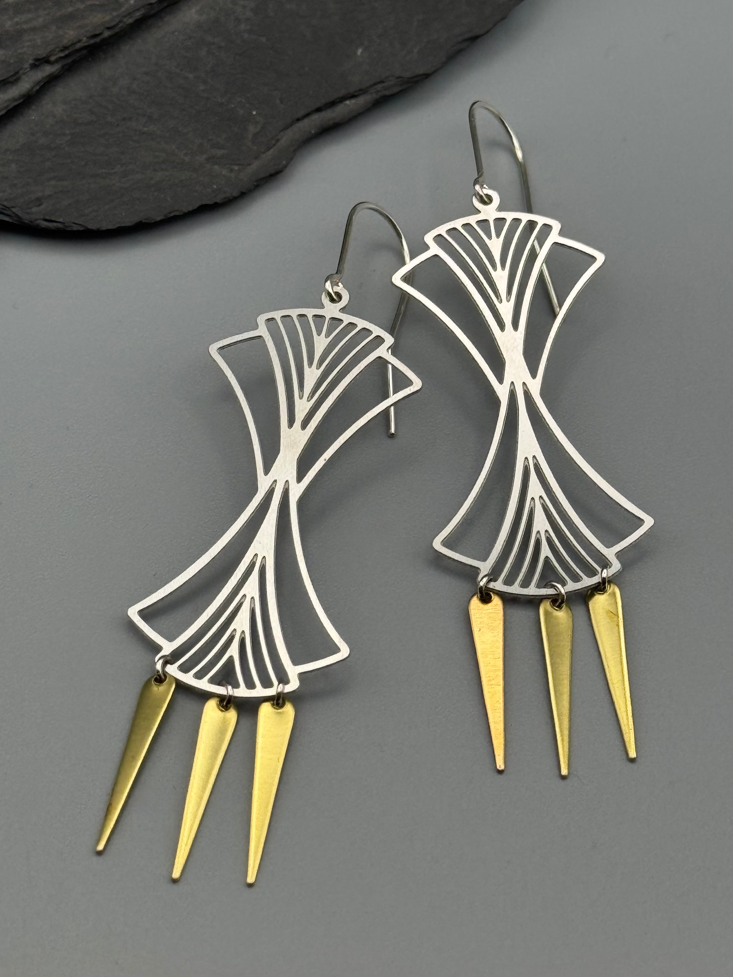 •TIME WARP• mixed metal dangle earrings