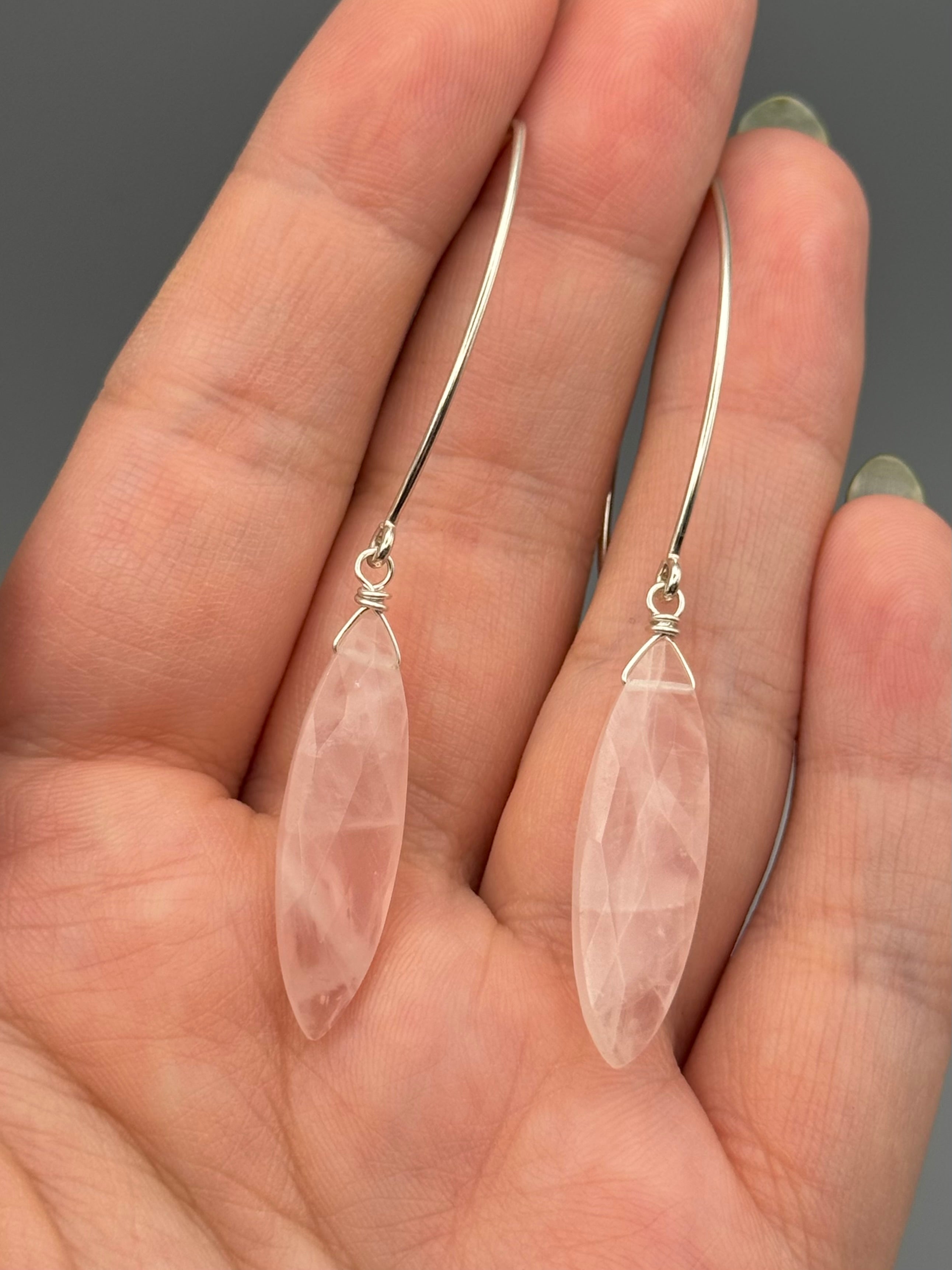 •STRAY• rose quartz marquise + silver earrings