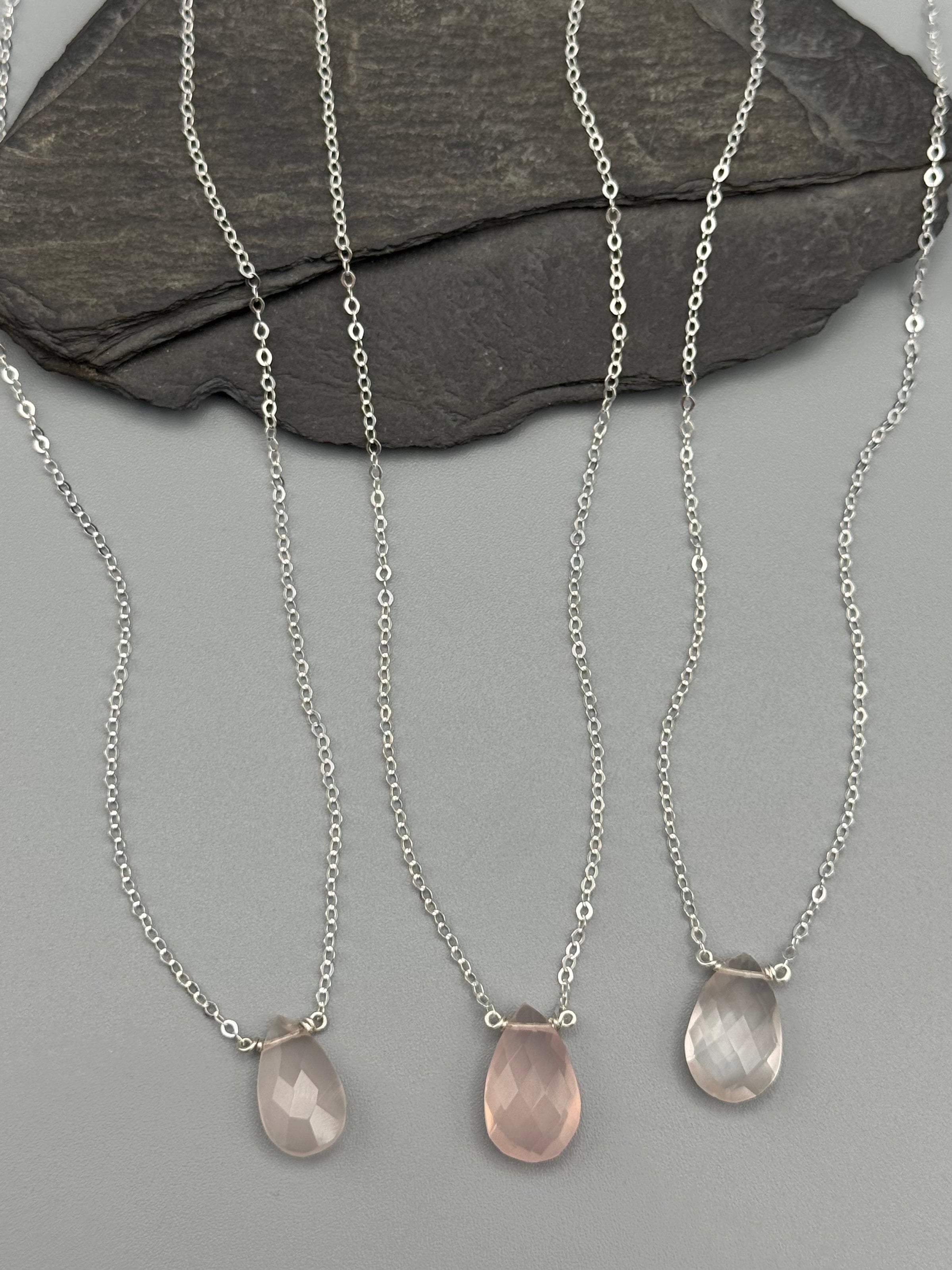 •STRAY• faceted rose quartz teardrop + silver necklace (various lengths)