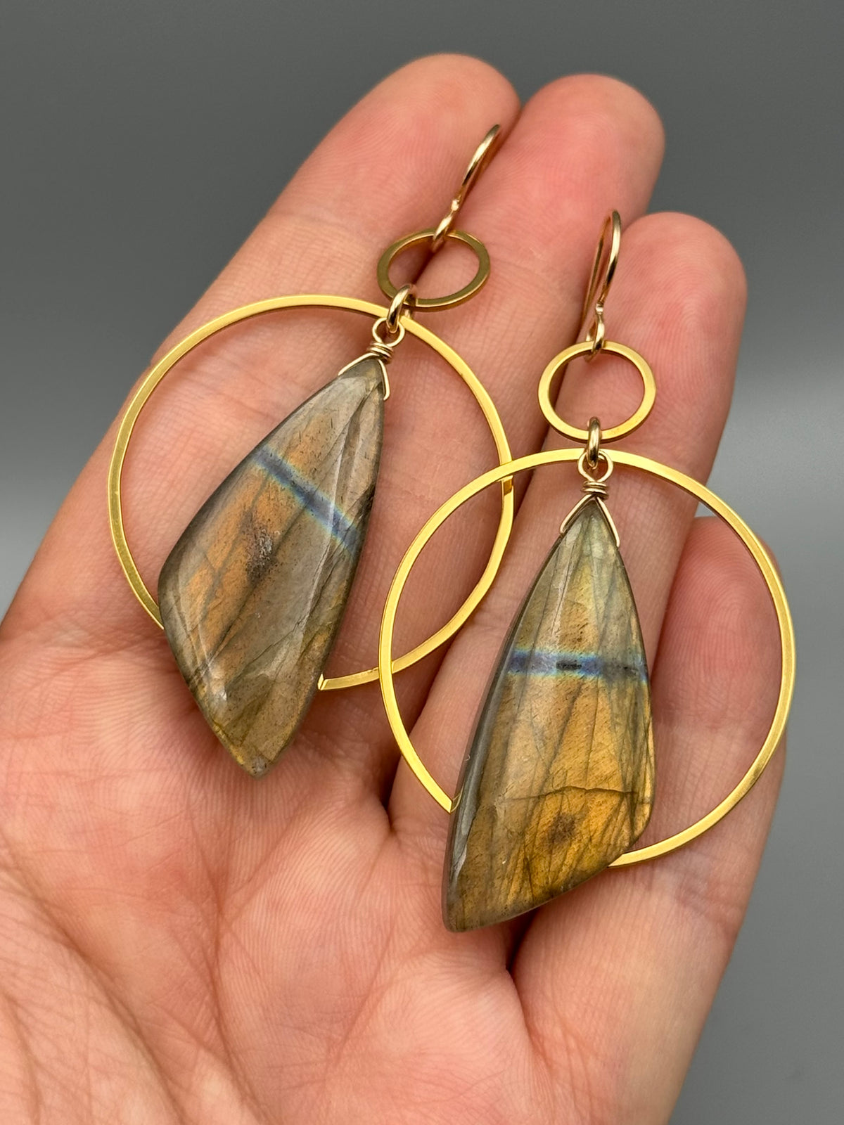 •EQUA-ORBIT• golden labradorite wing + gold earrings