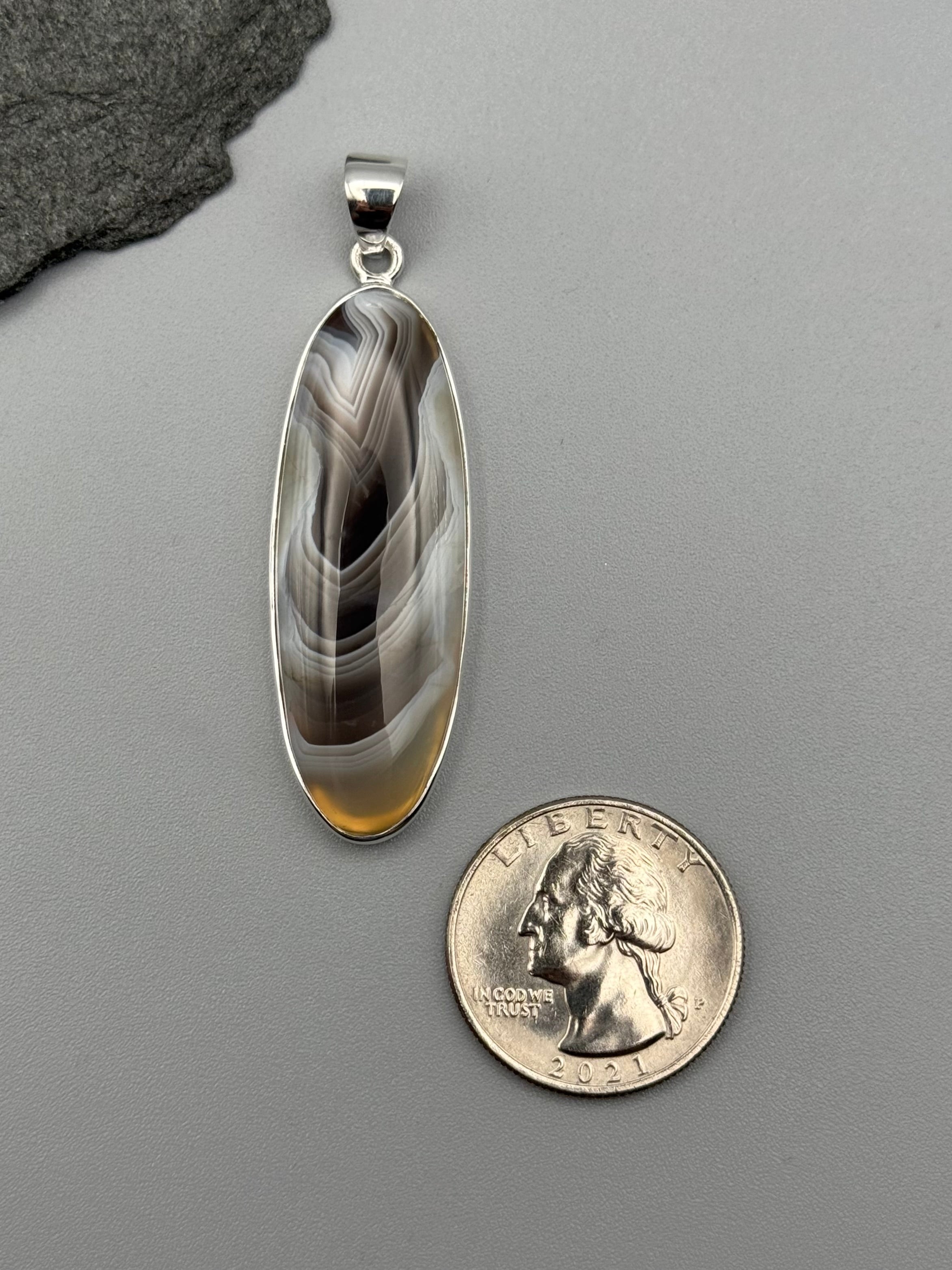 •BOTSWANA AGATE - ELONGATED OVAL• sterling silver pendant