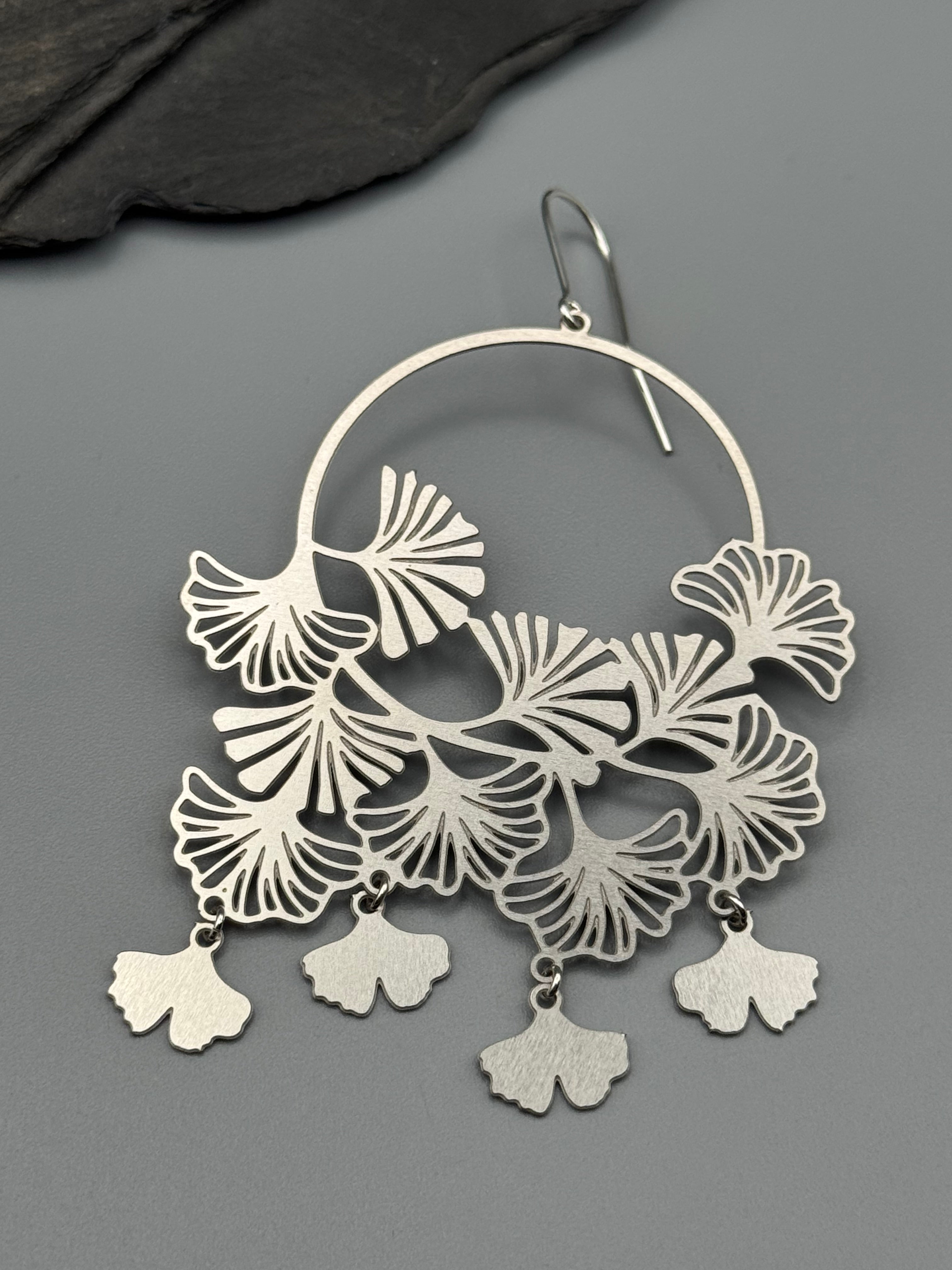 •GIGANTIC GINKGO• silver dangle earrings