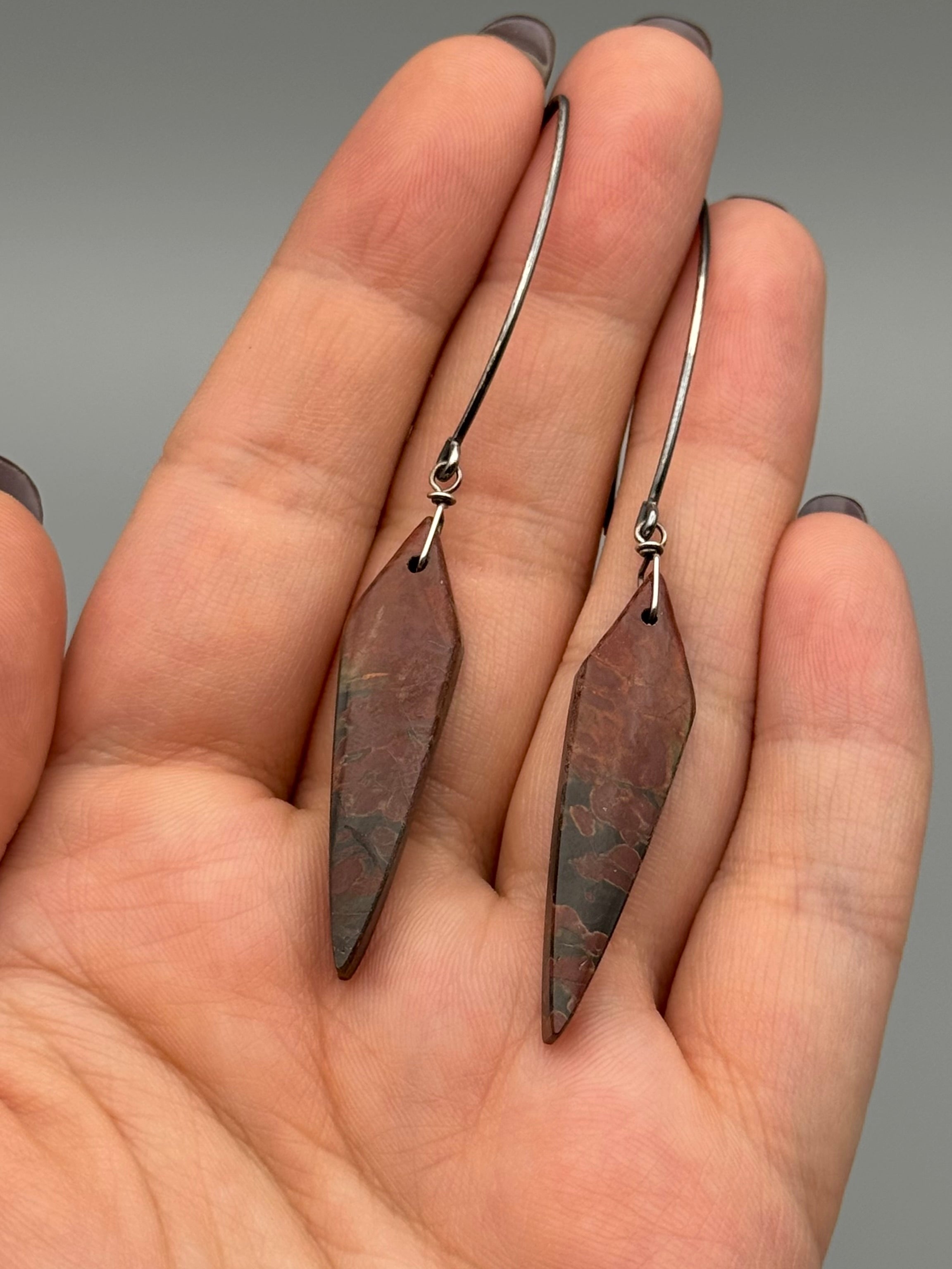 •STRAY• red creek jasper spear + silver earrings