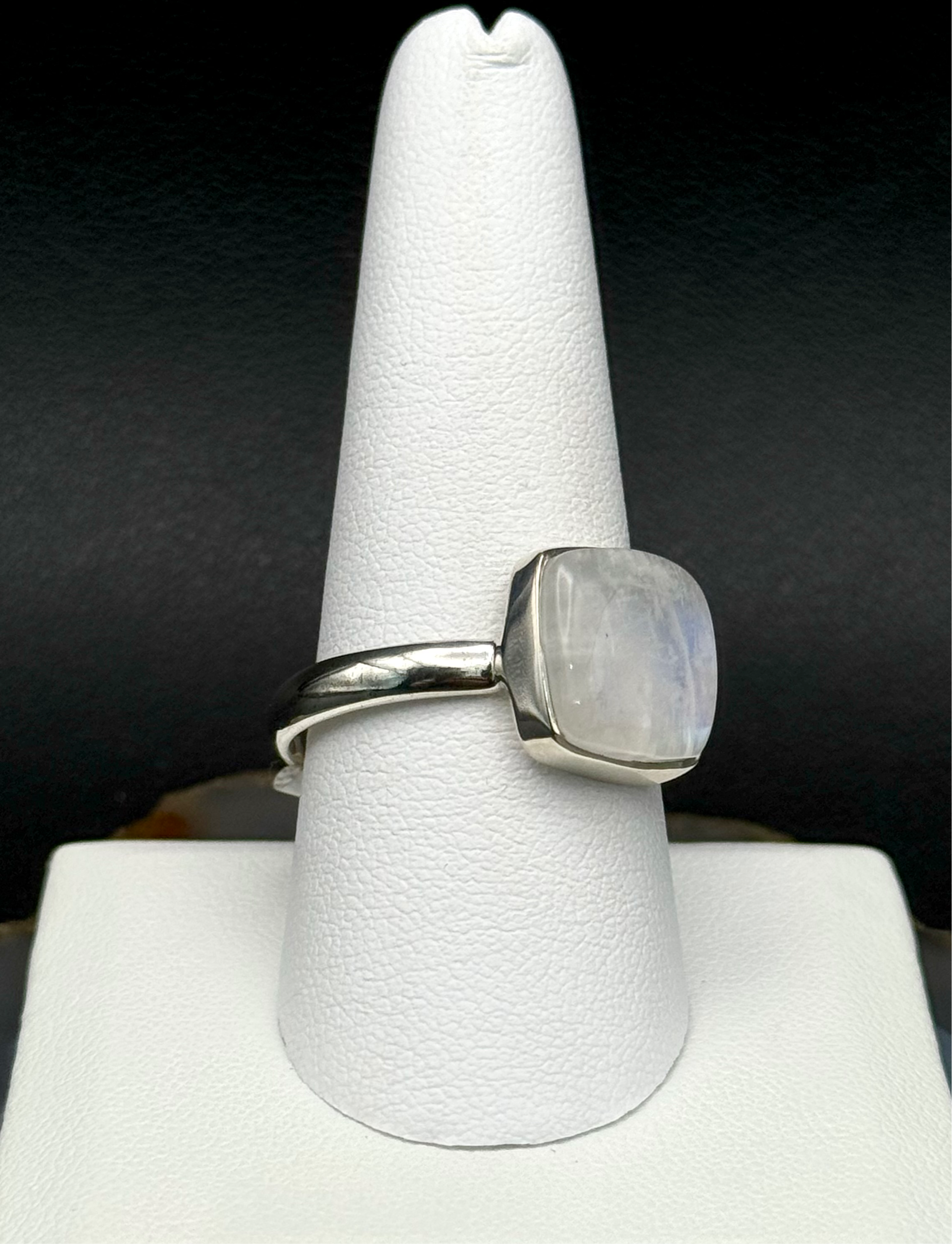 •RAINBOW MOONSTONE - LARGE SOFT SQUARE• silver ring (size 11.25)