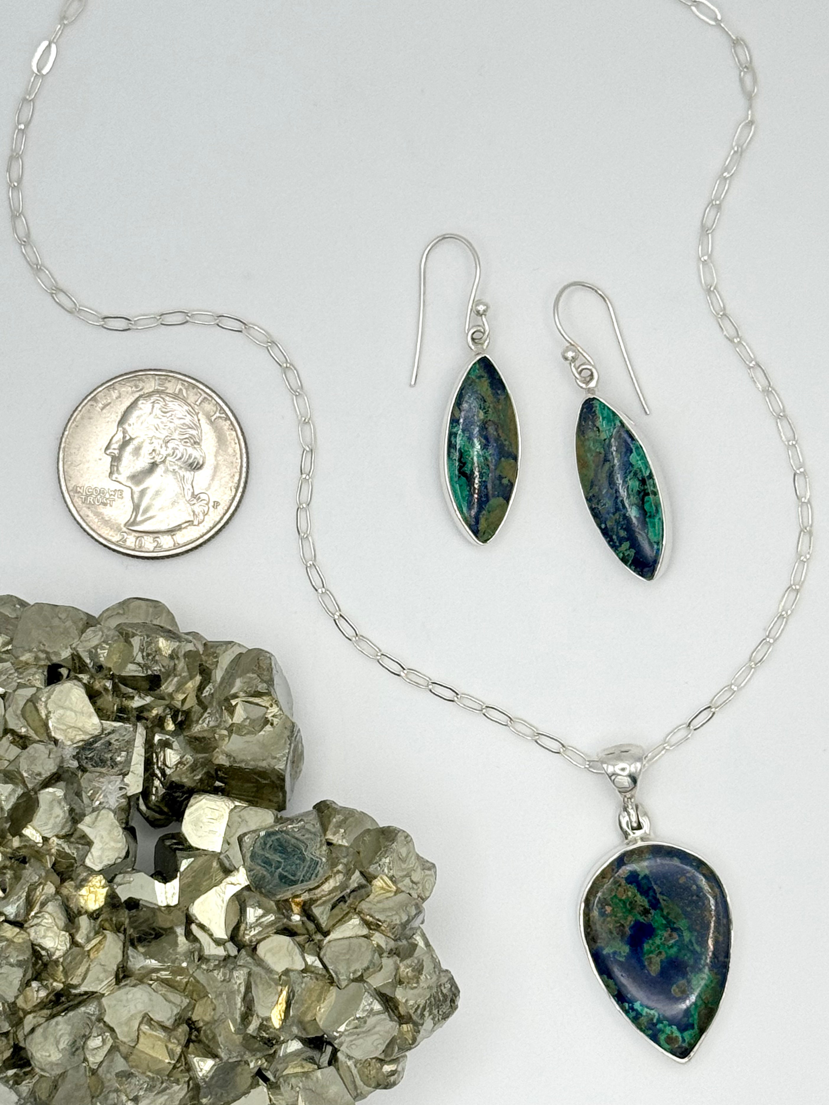 •AZURITE MALACHITE SPEAR TEAR• sterling silver pendant