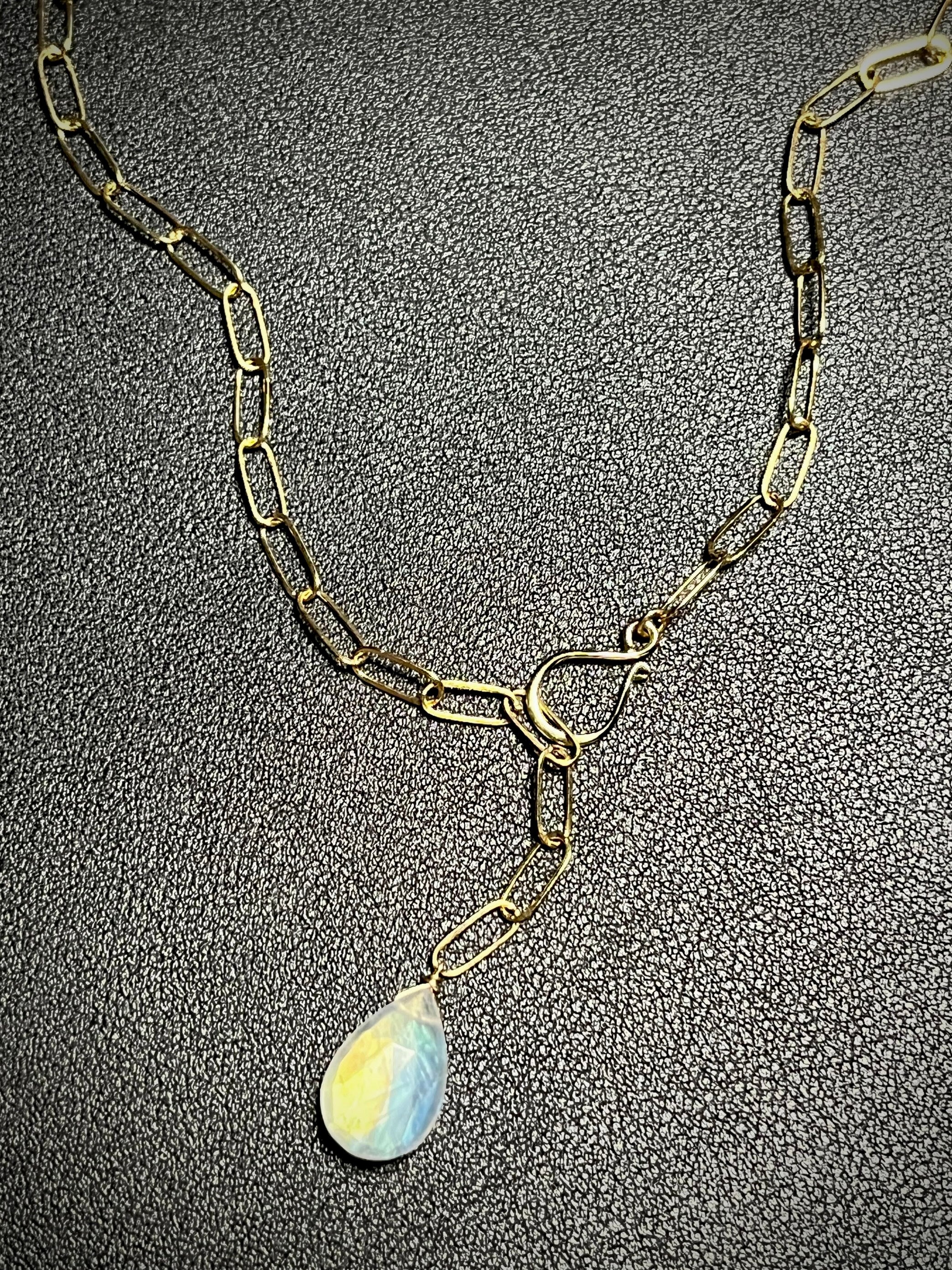 •LINKED• rainbow moonstone + gold necklace (19")