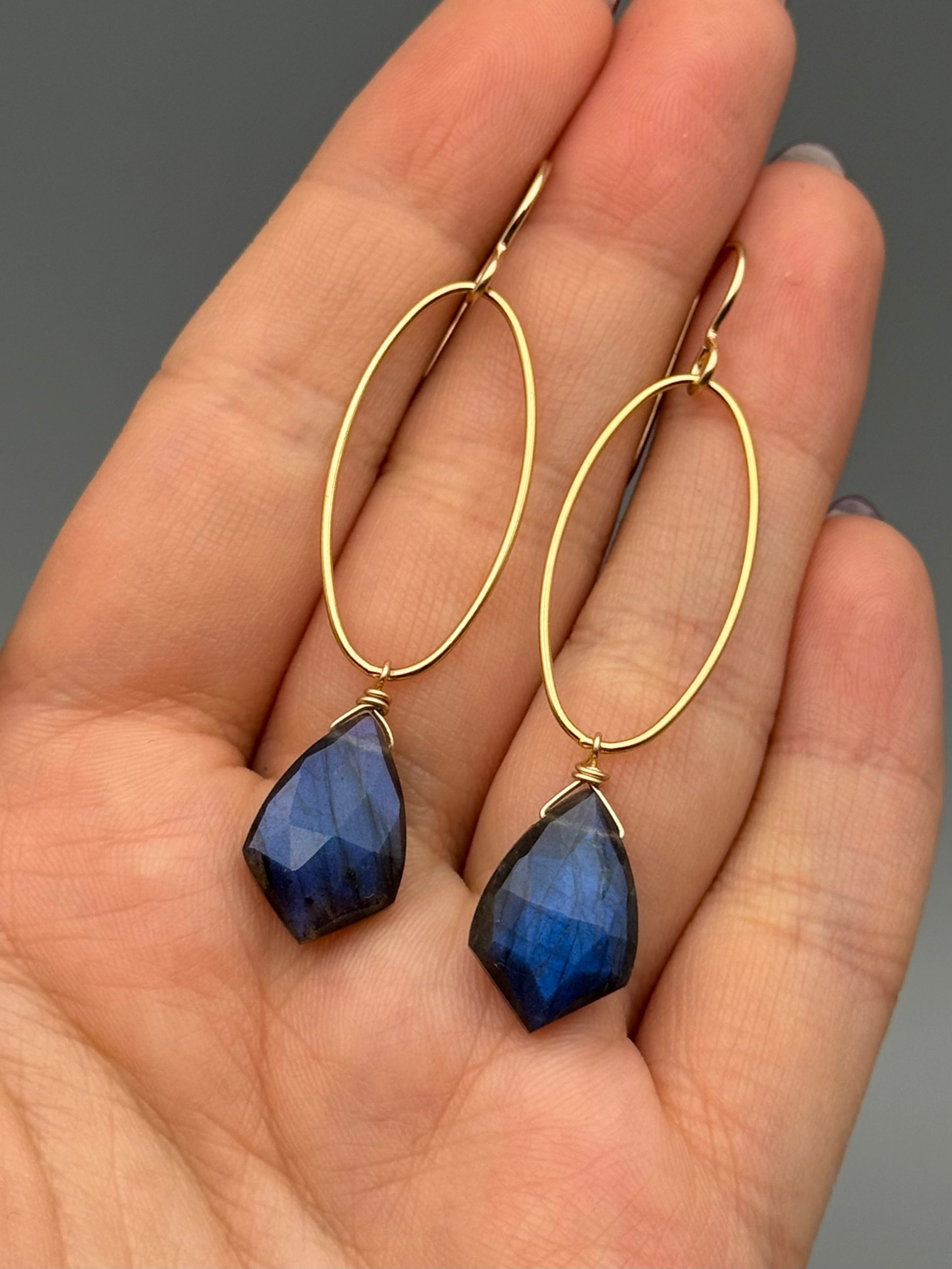 •IO• labradorite sparrow + gold earrings