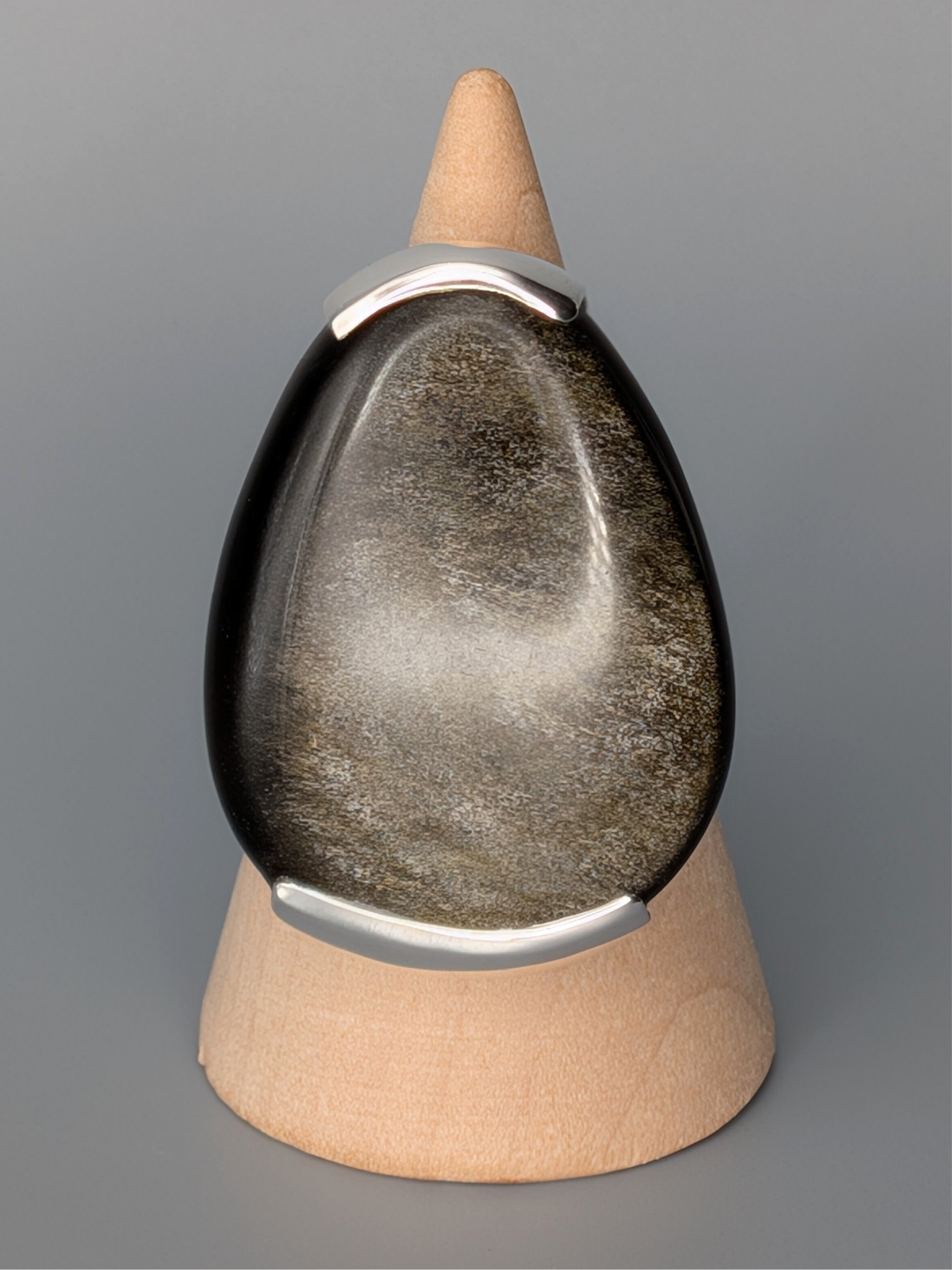 •GOLD SHEEN OBSIDIAN - OVAL• bezel capped silver ring (size 9.75)