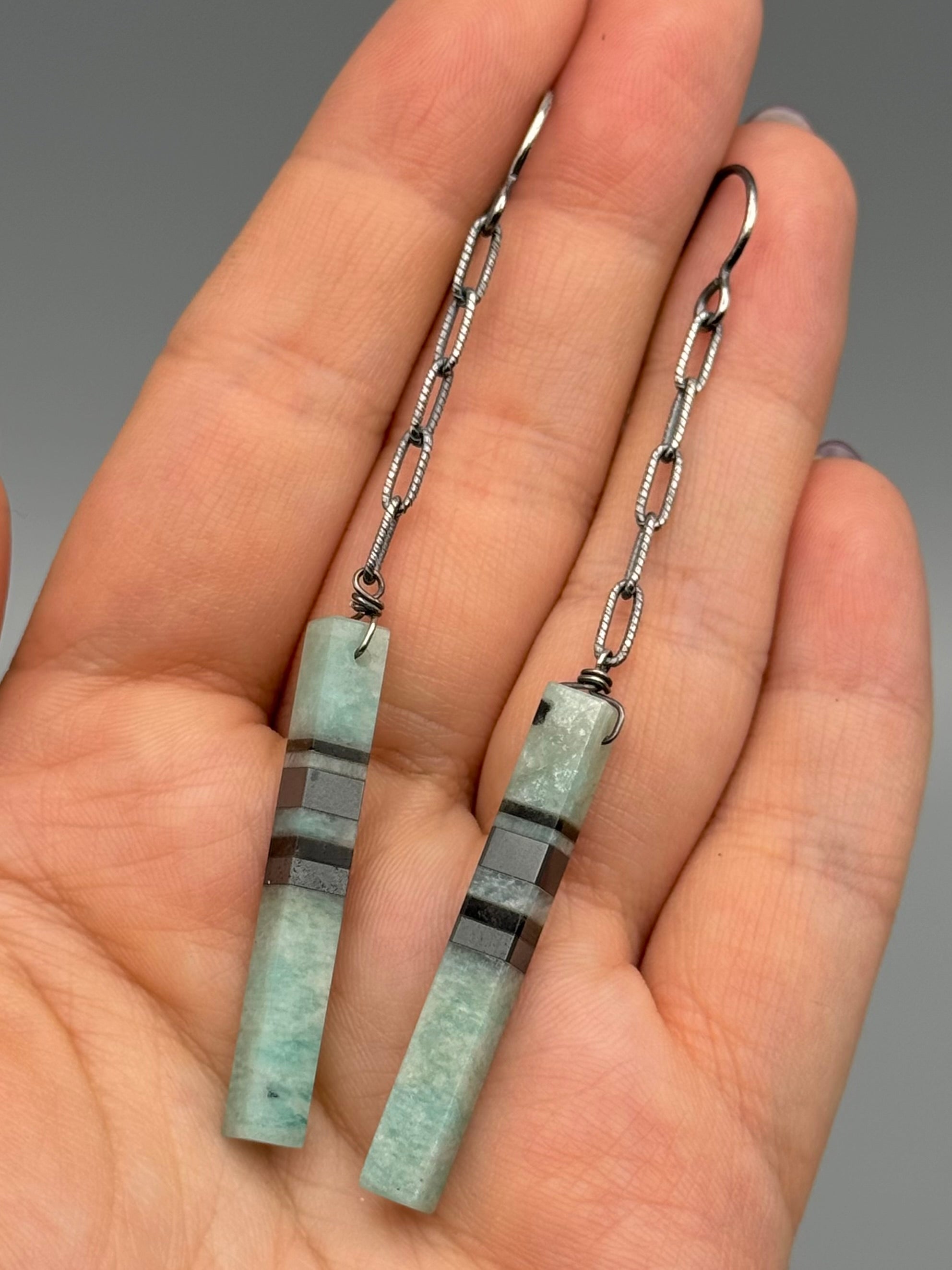 •LINKED• intarsia tower + silver earrings