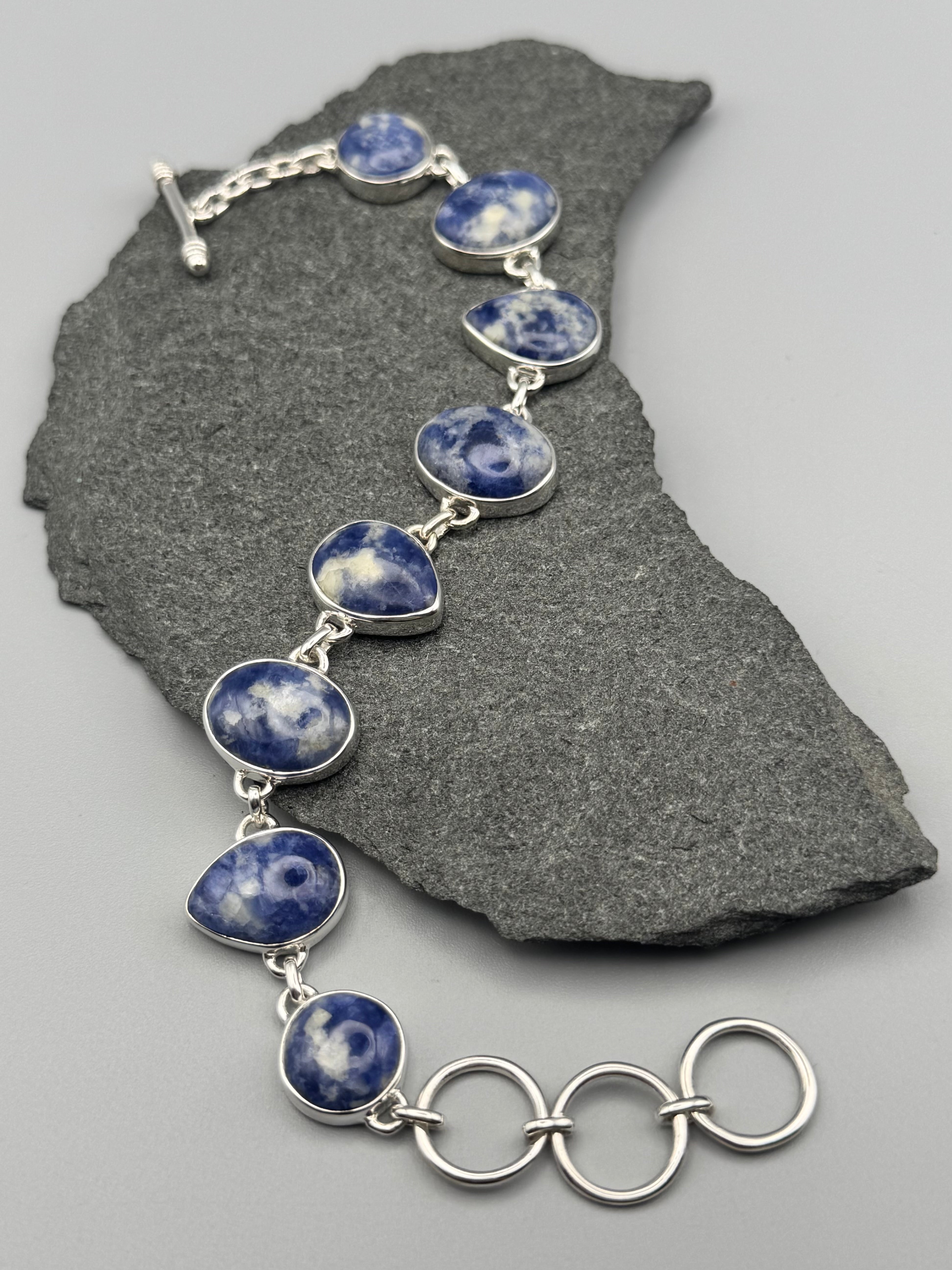 •SODALITE- GEO MIX• linked silver bracelet (7.25" - 8.5")