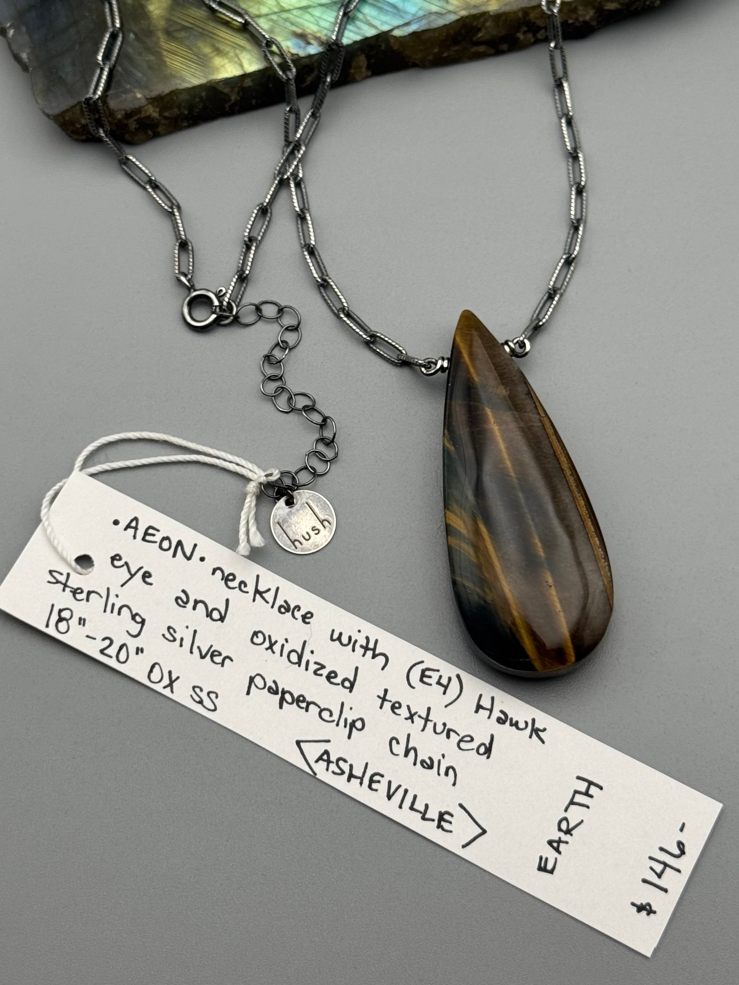 •AEON• hawk eye + silver necklace (18"-20" long)