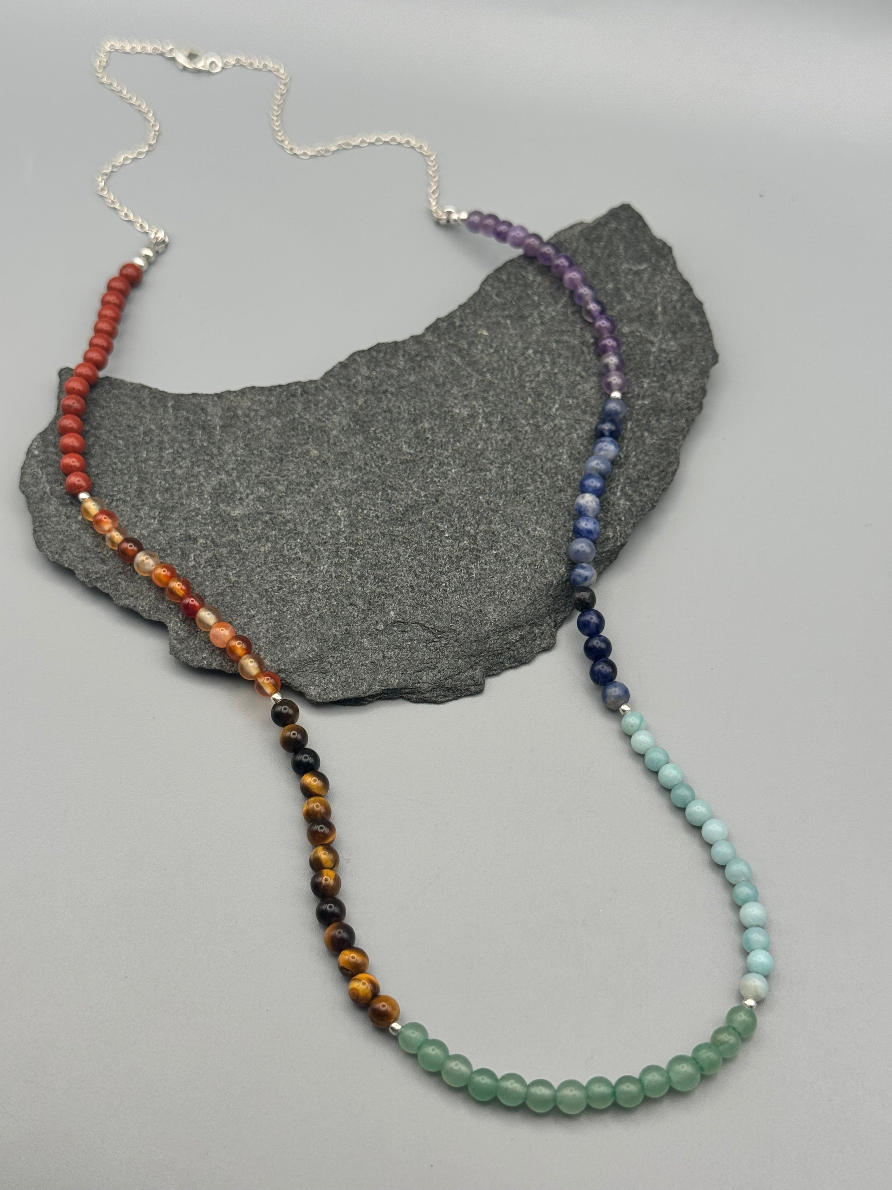 •MULTI-STONE STRAND• silver beaded necklace (25.5" long)