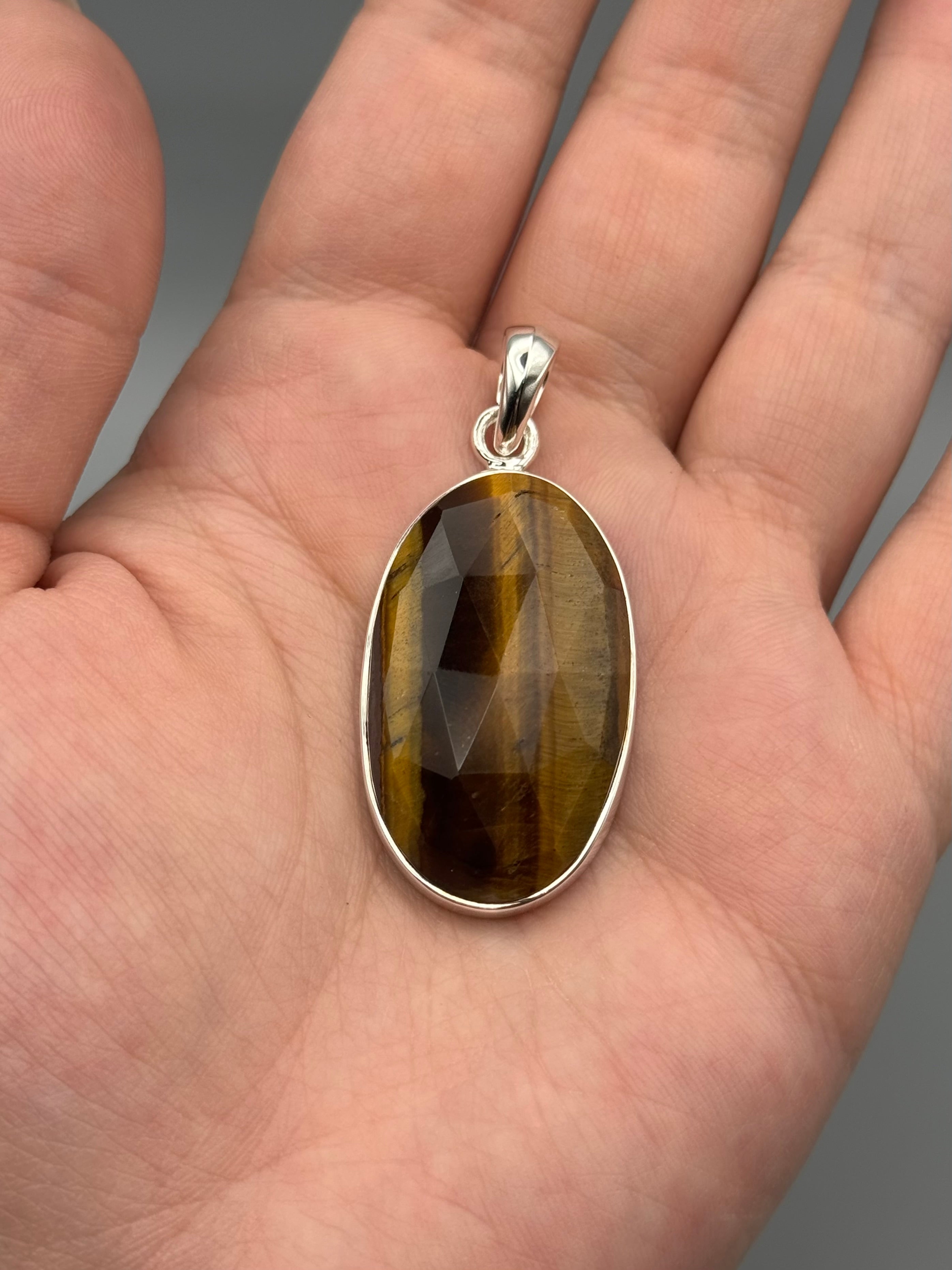 •TIGER EYE - FACETED OVAL• sterling silver pendant