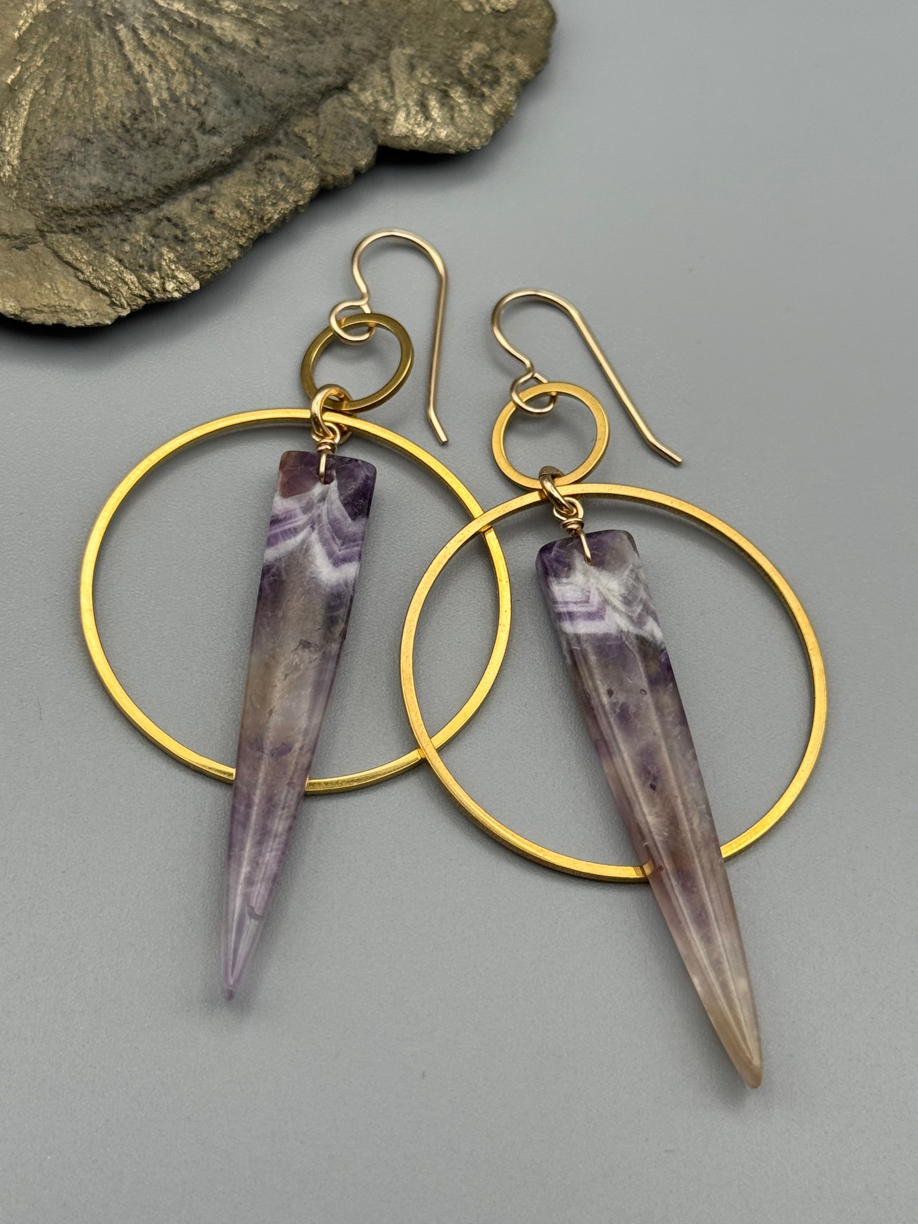 •EQUA-ORBIT• chevron amethyst fang + gold earrings