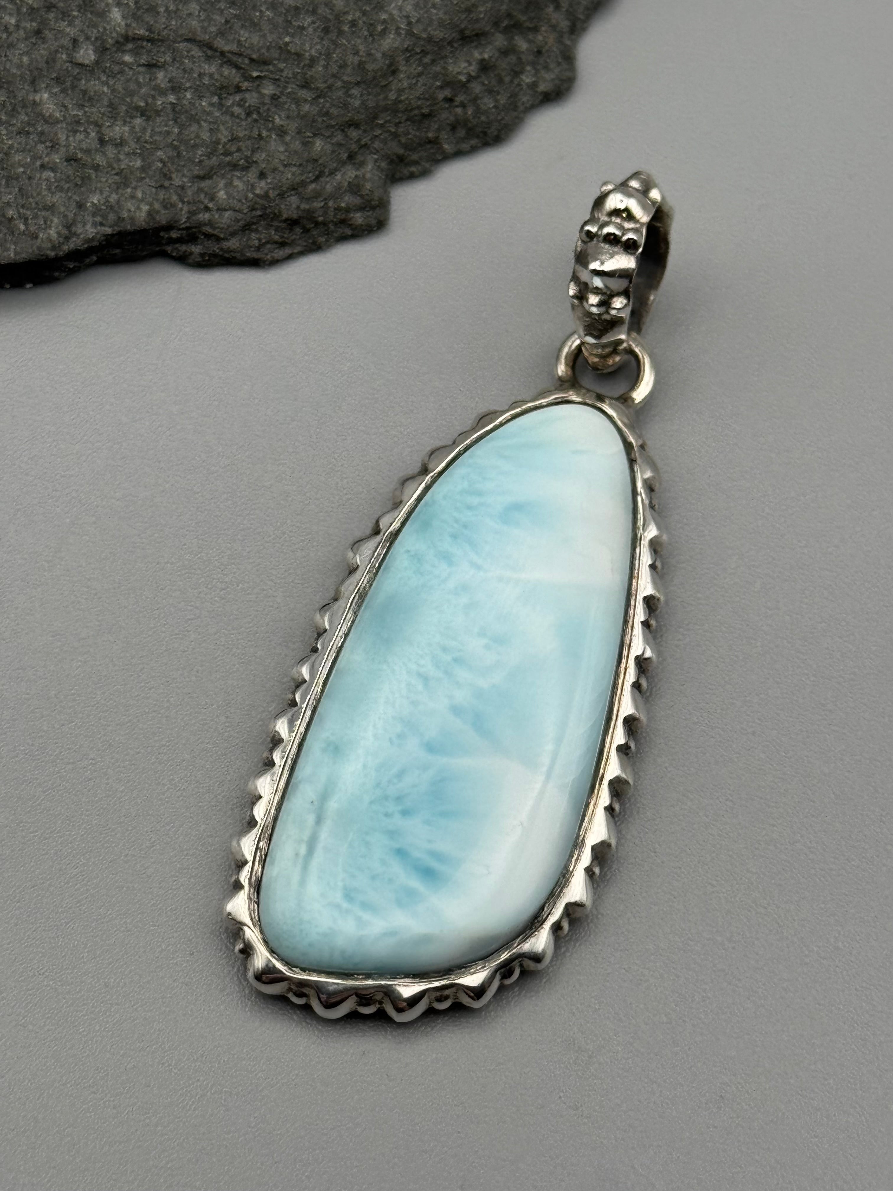 •LARIMAR - FREEFORM FRAME• sterling silver pendant