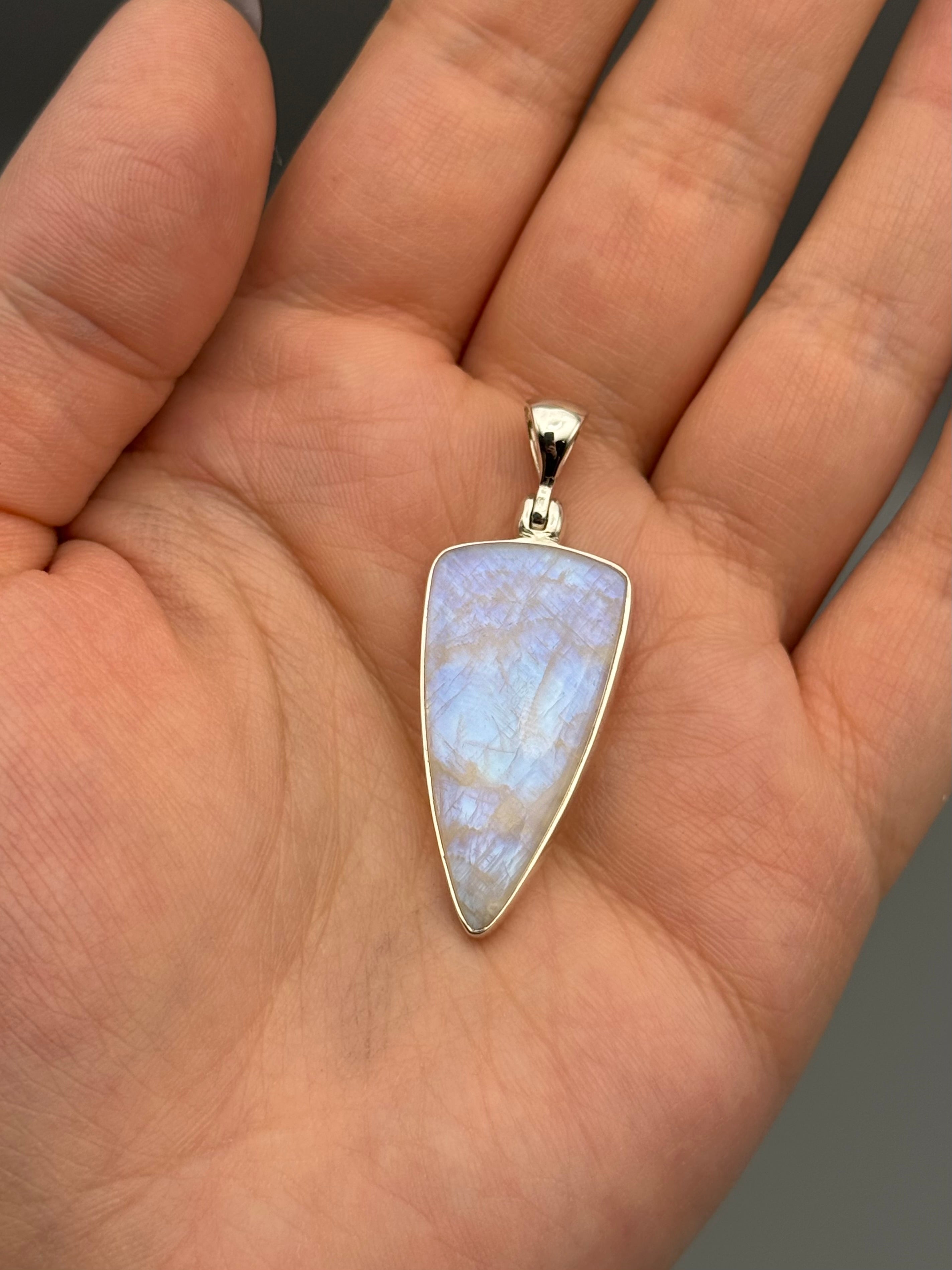 •RAINBOW MOONSTONE - SIMPLE FANG• sterling silver pendant