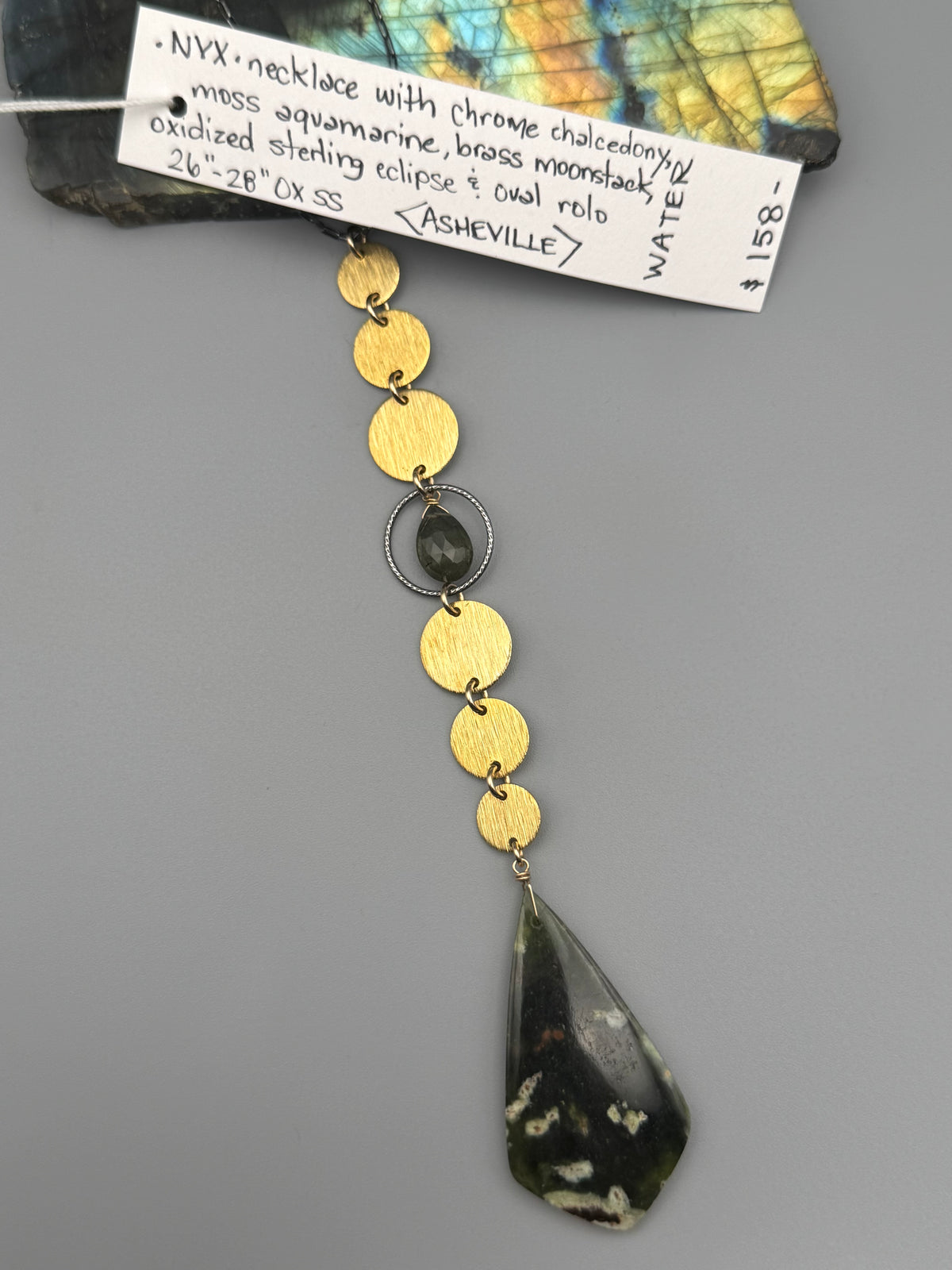 •NYX• chrome chalcedony + moss aquamarine mixed metal necklace (26"-28" long)