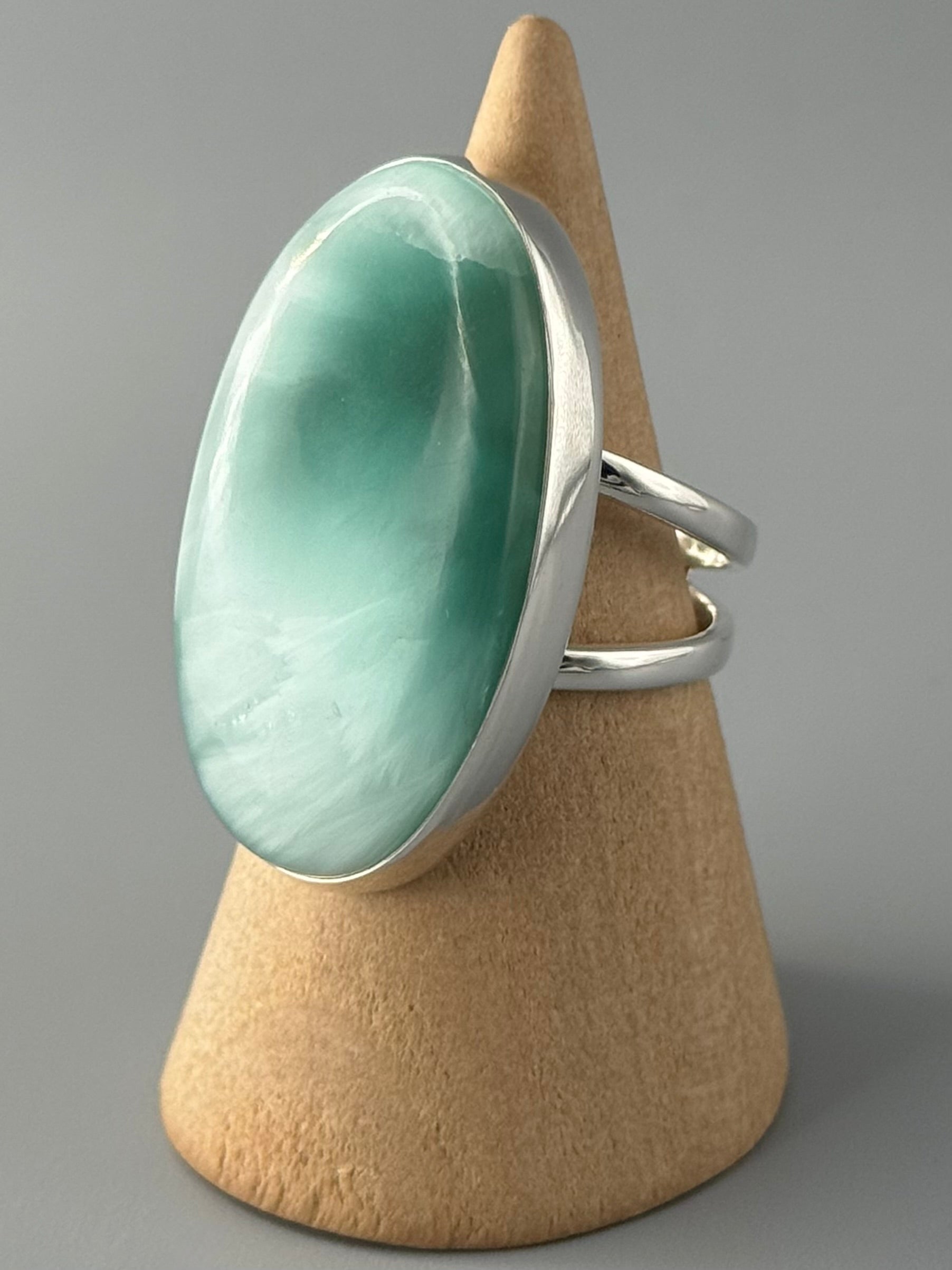 •HEMIMORPHITE - MEDIUM OVAL• split band silver ring (various sizes)