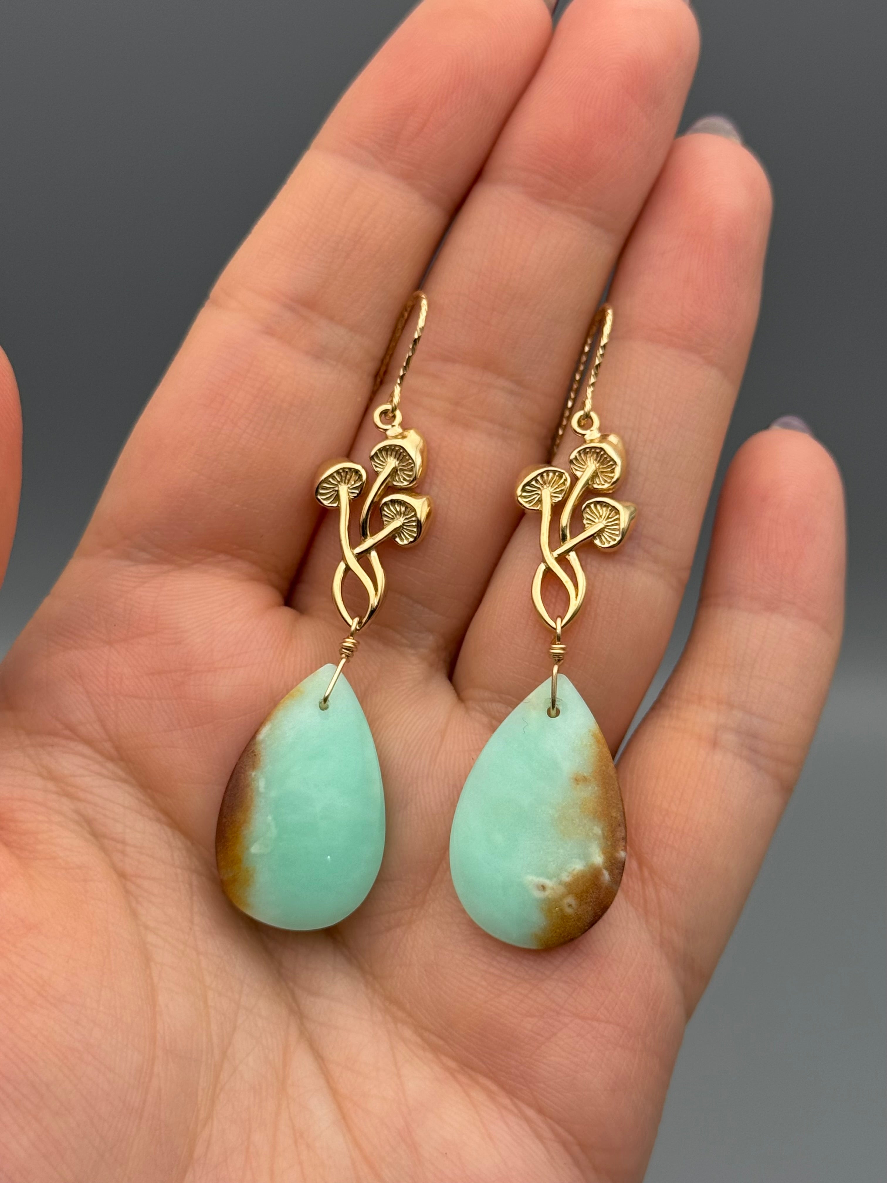 •UNDERSTORY• chrysoprase tear + gold earrings