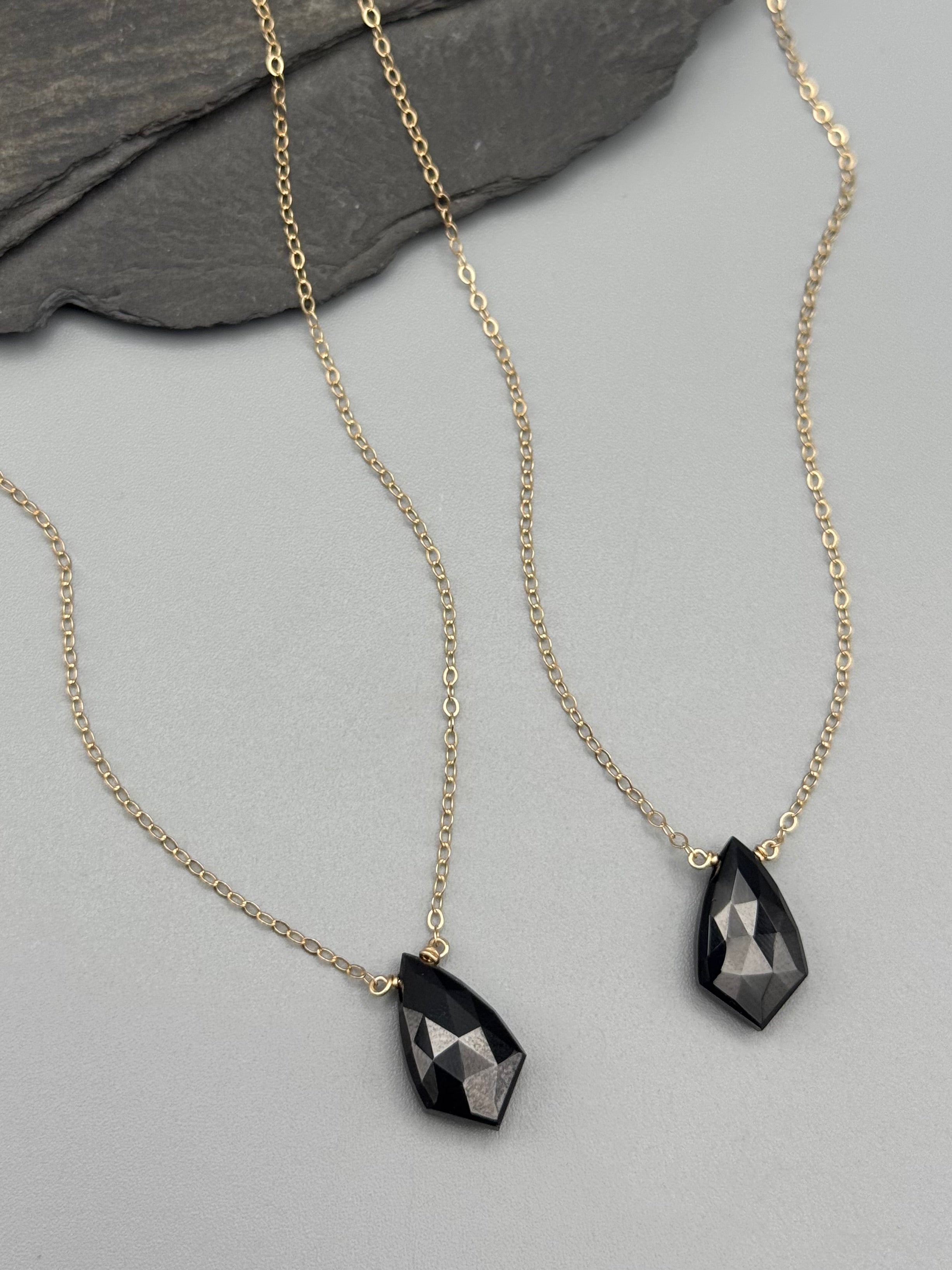 •STRAY• faceted black spinel sparrow + gold necklace (various lengths)