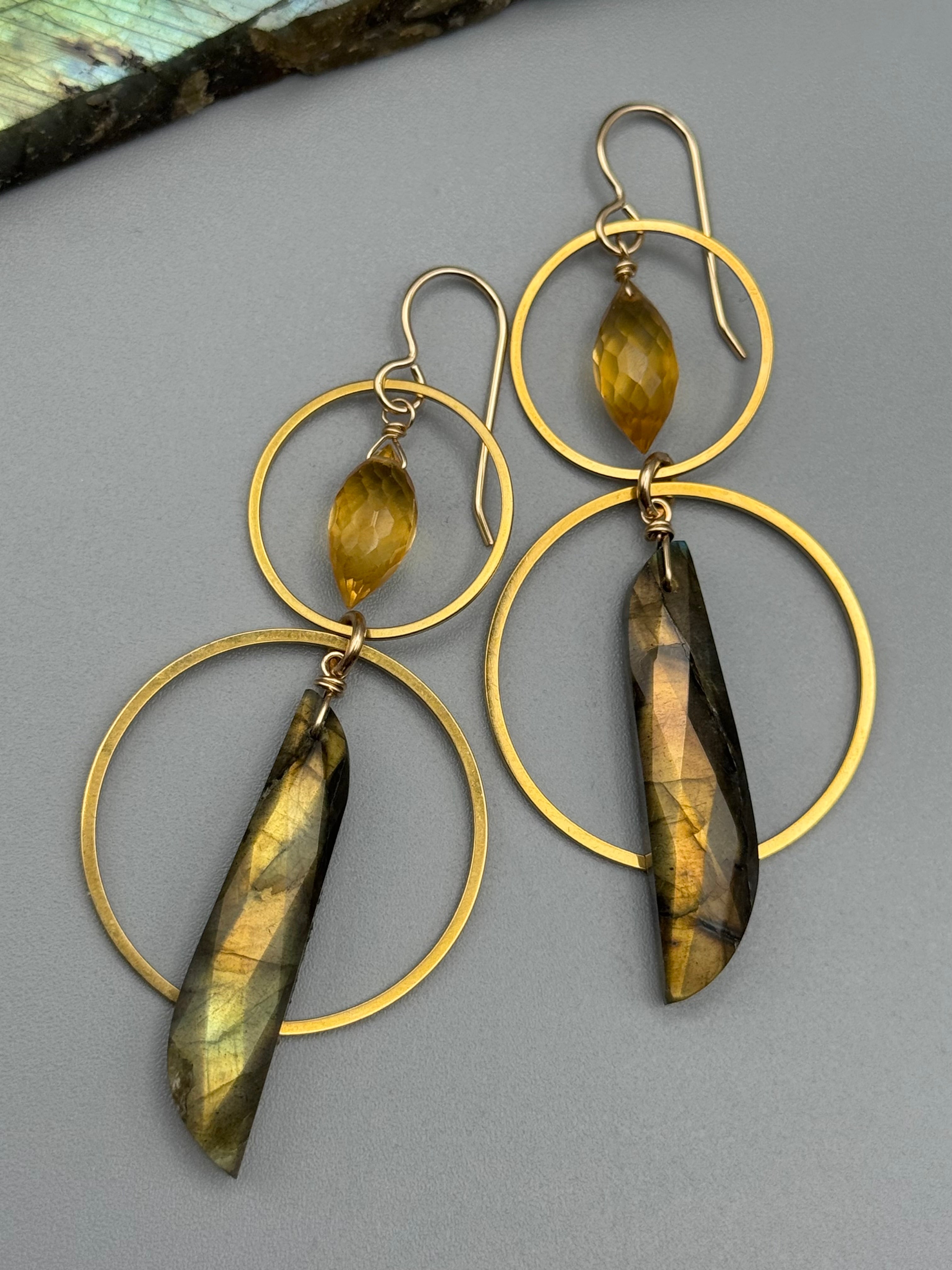 •EQUA-ORBIT• citrine + labradorite gold earrings