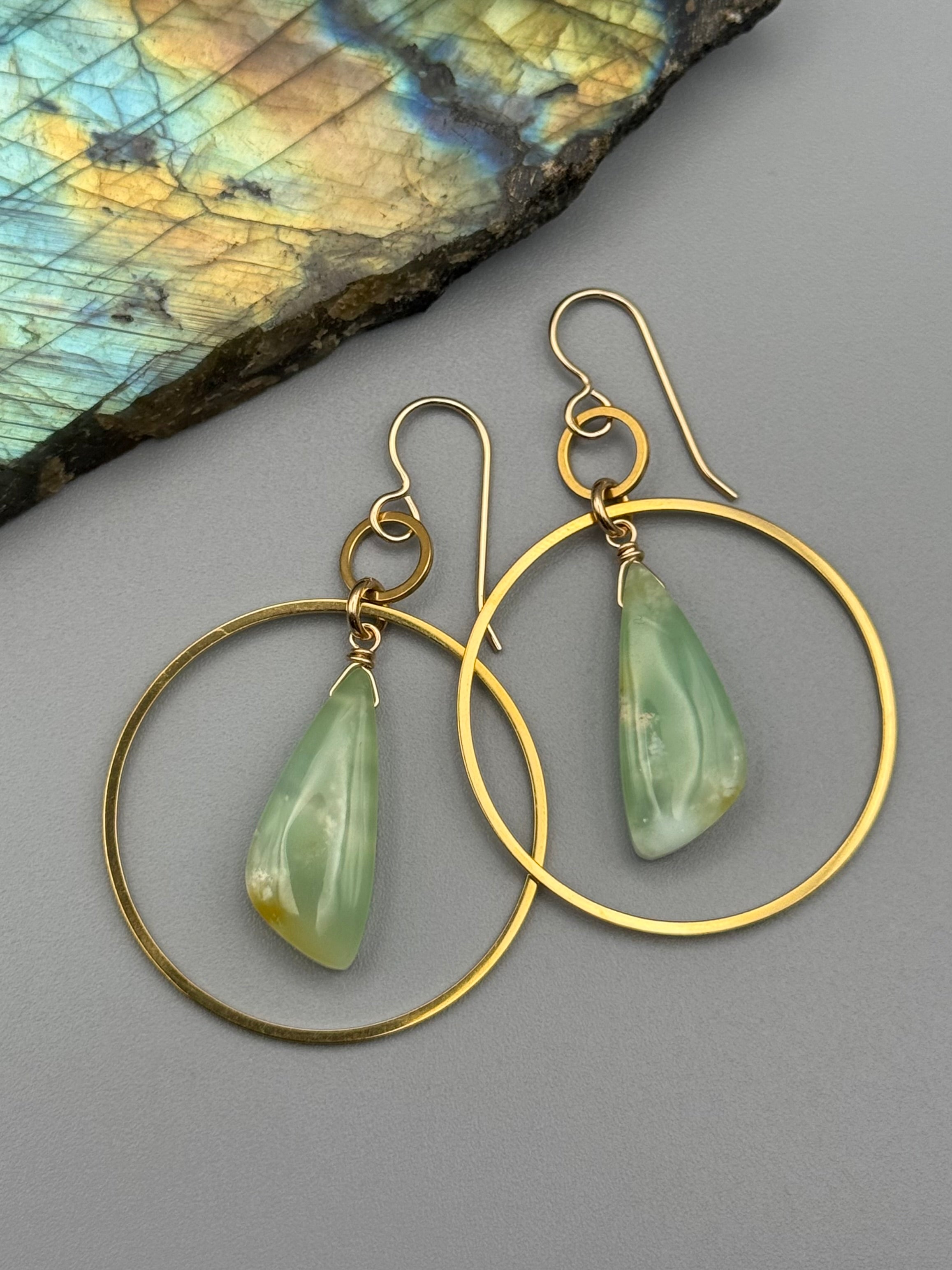 •EQUA-LUNA• chrysoprase wing + gold earrings
