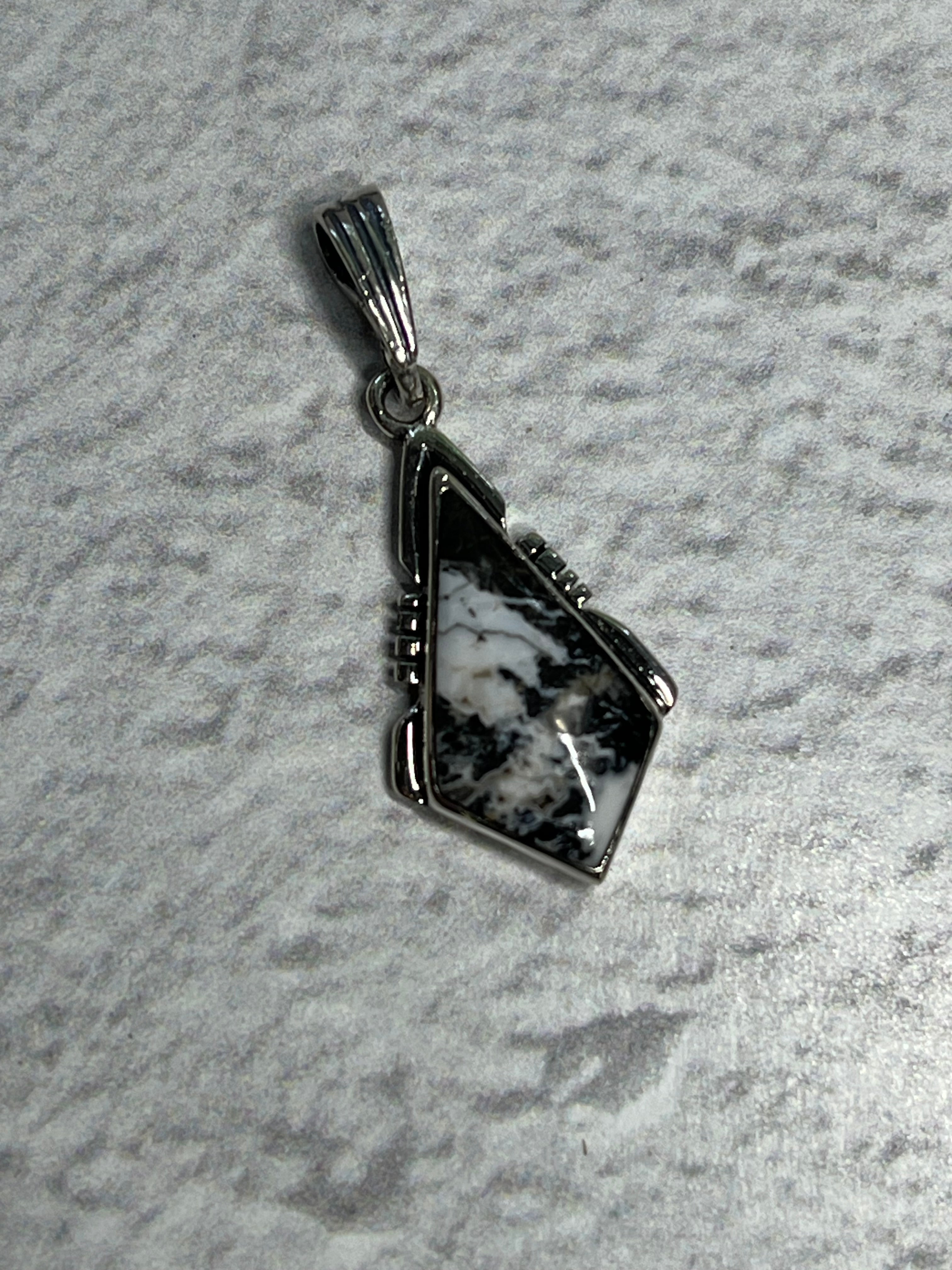 •WHITE BUFFALO TURQUOISE• Navajo silver kite pendant