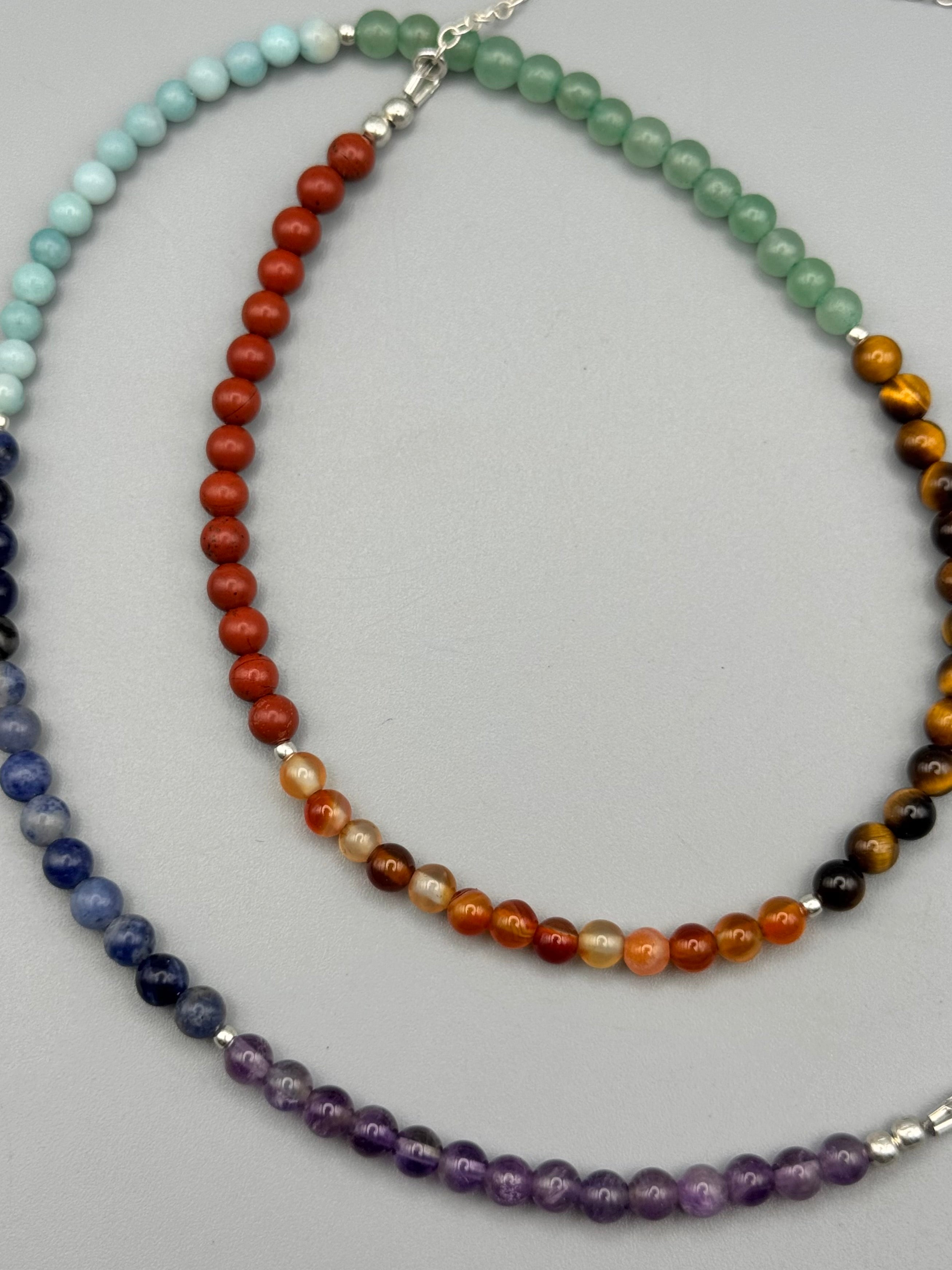 •MULTI-STONE STRAND• silver beaded necklace (25.5" long)