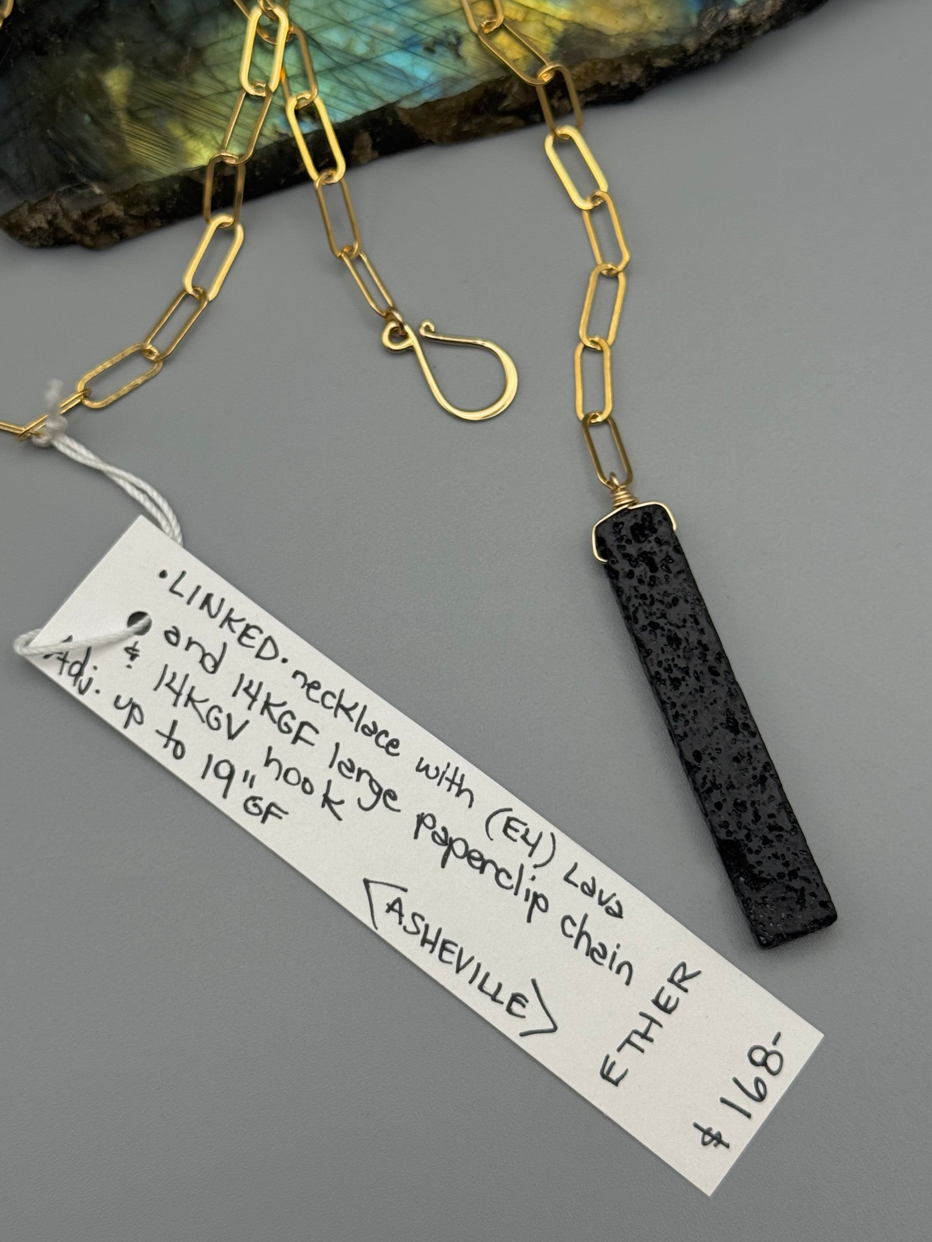 •LINKED• black lava + gold necklace (ADJ to 19")