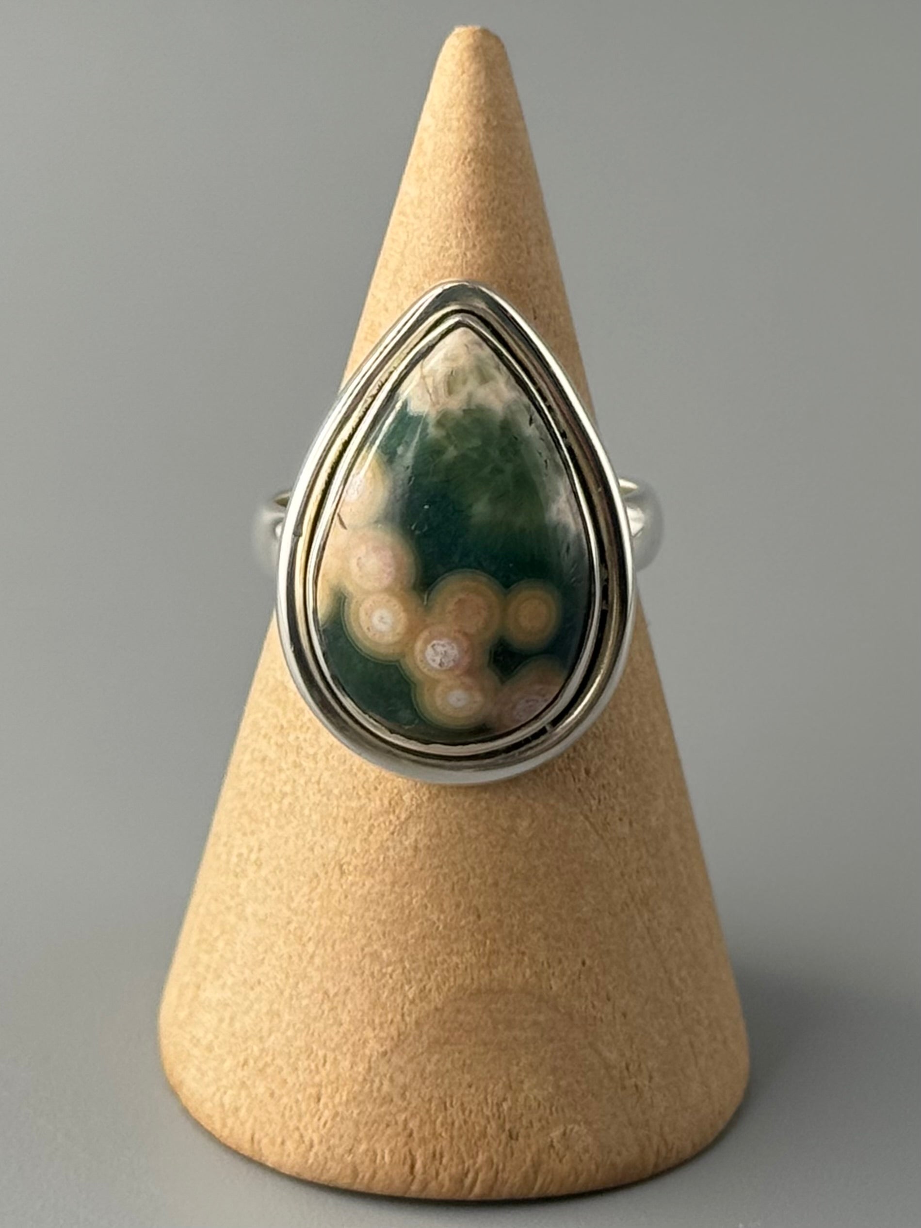 •OCEAN JASPER - MEDIUM TEAR• double bezel silver ring (size 7)