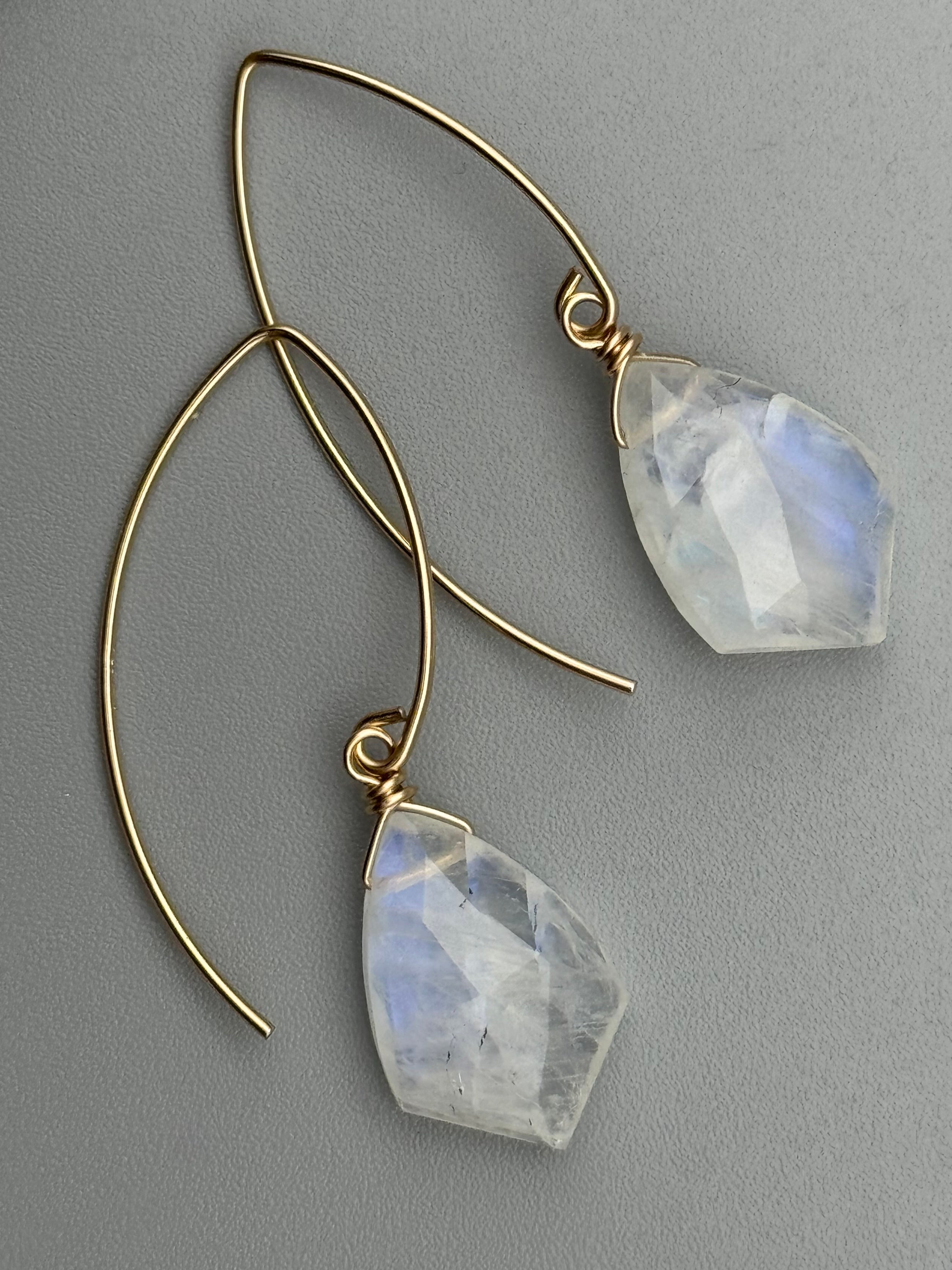 •STRAY• rainbow moonstone sparrow + gold earrings