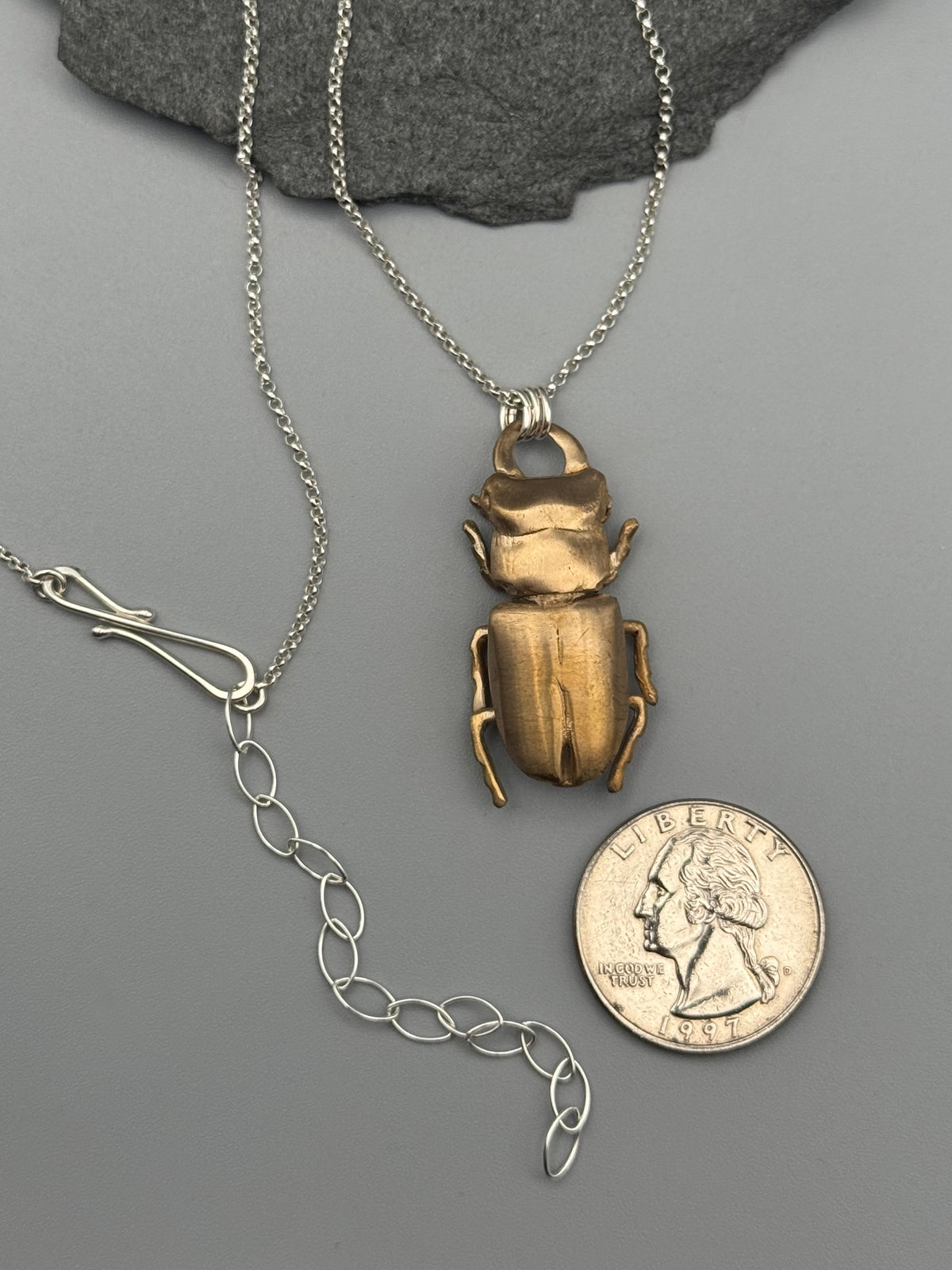 •STAG BEETLE• bronze cast necklace (26" - 29" long)