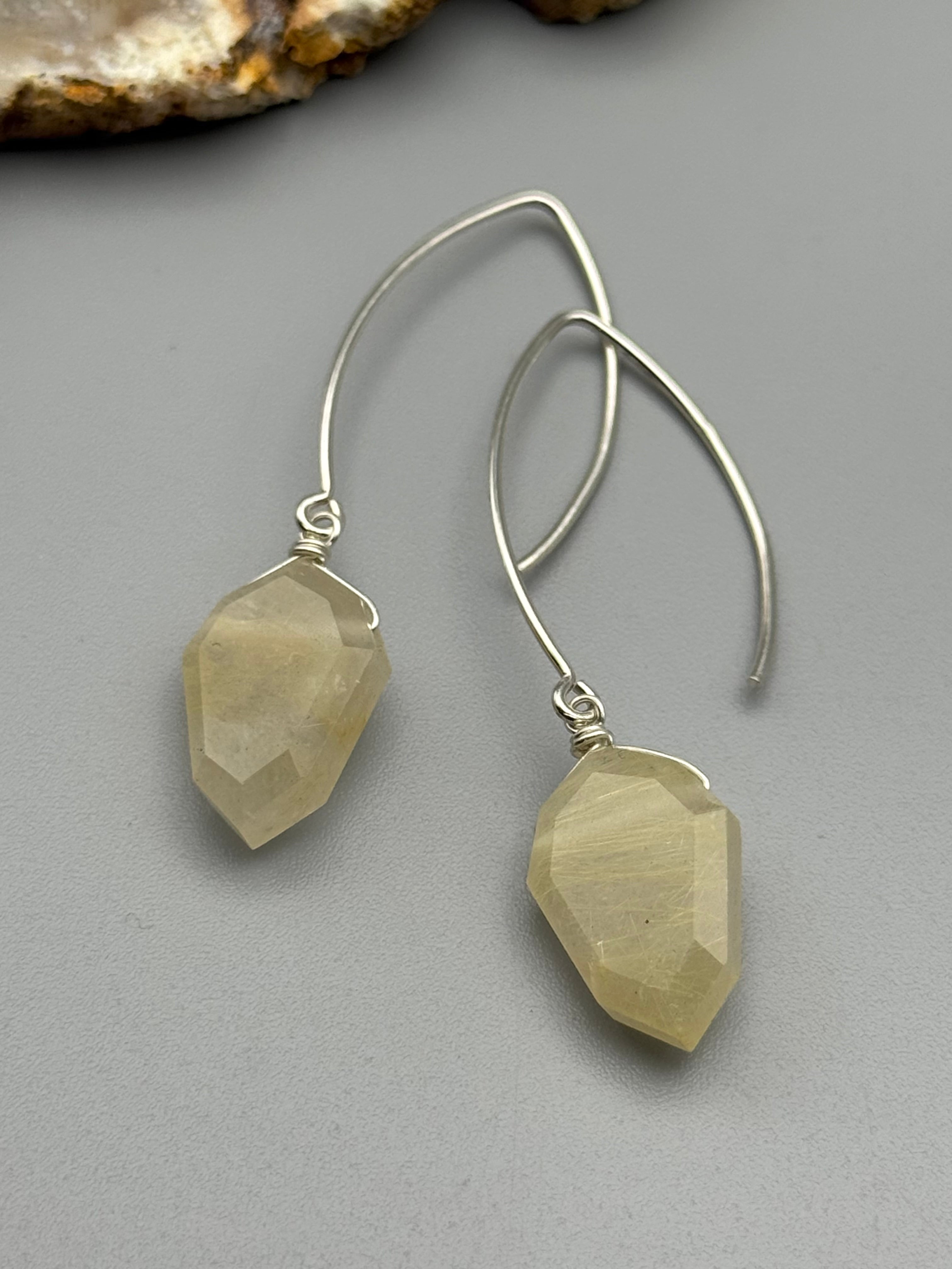 •STRAY• rutilated quartz petal + silver earrings