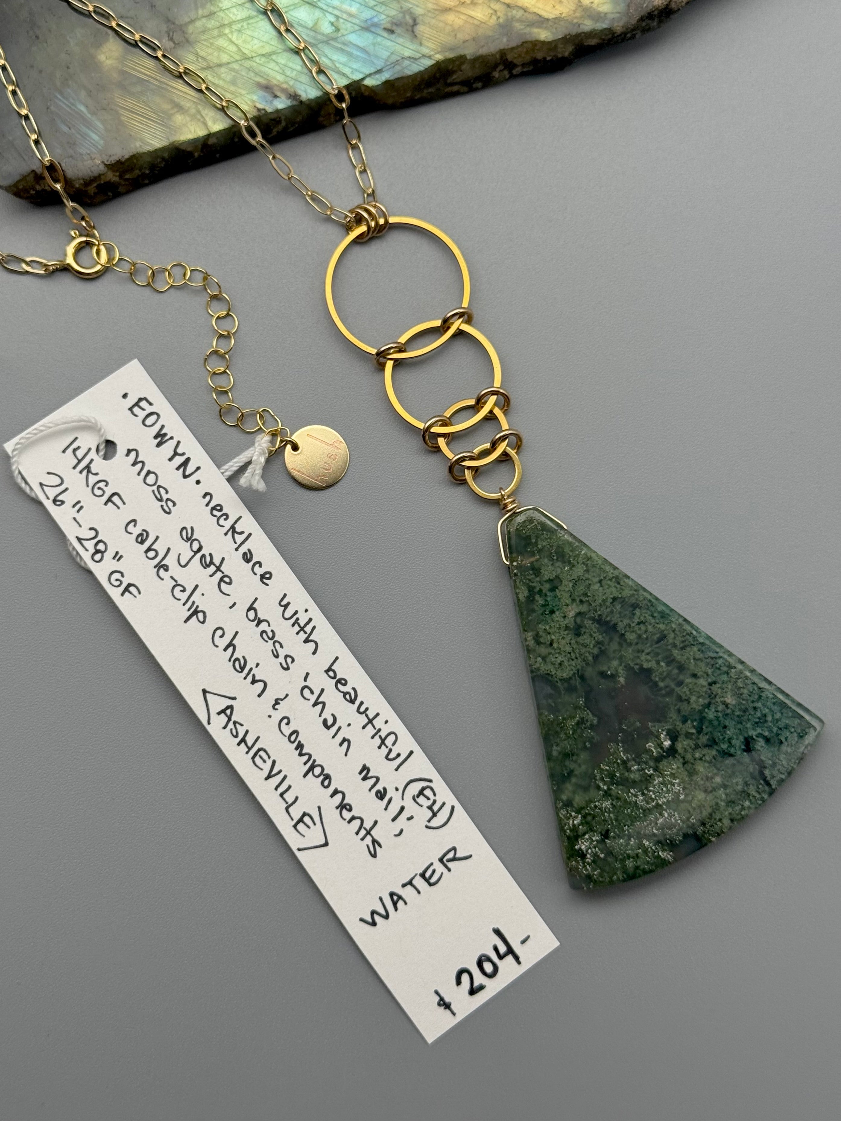 •EOWYN• moss agate + gold necklace (26"-28" long)
