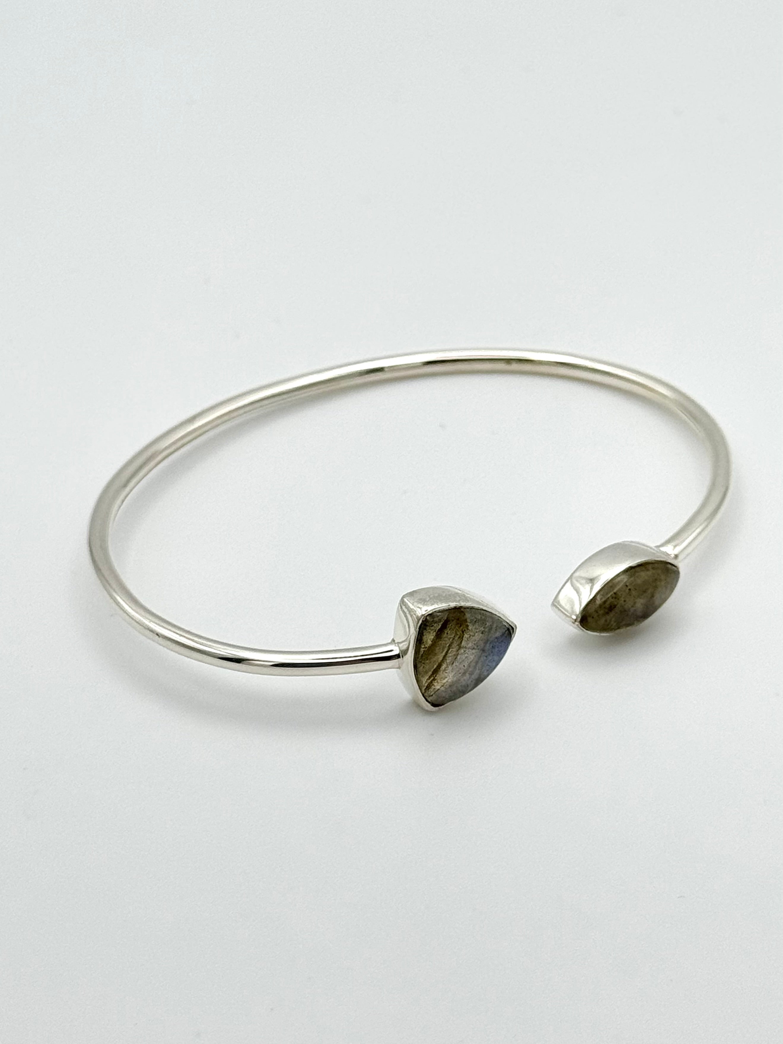 •ROUNDED TRIANGLE + EYE• labradorite + silver twist-on cuff bracelet