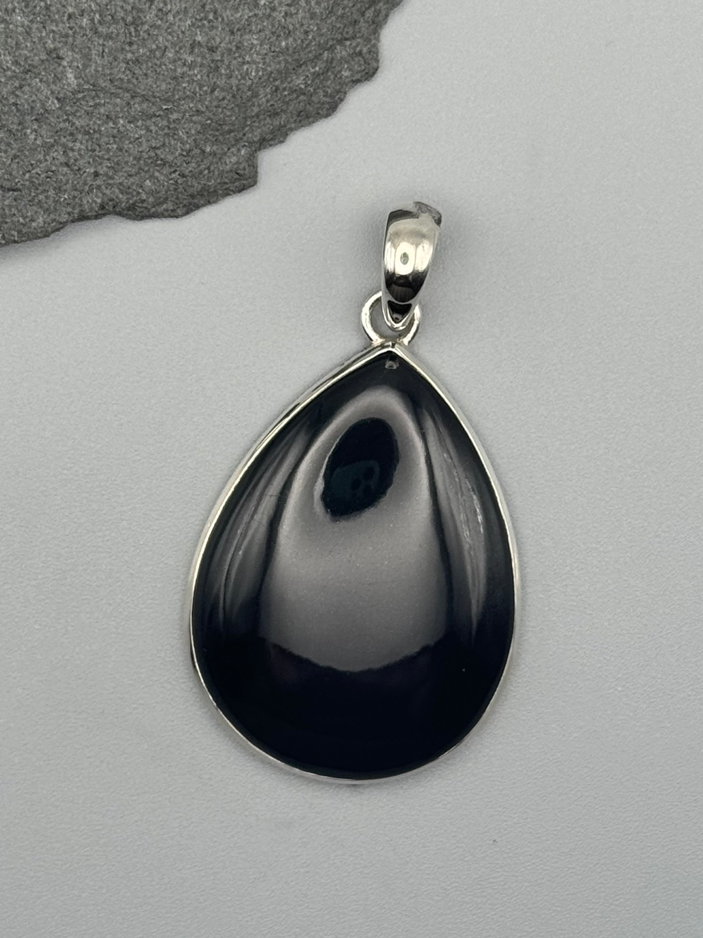 •BLACK ONYX - LARGE TEAR• sterling silver pendant