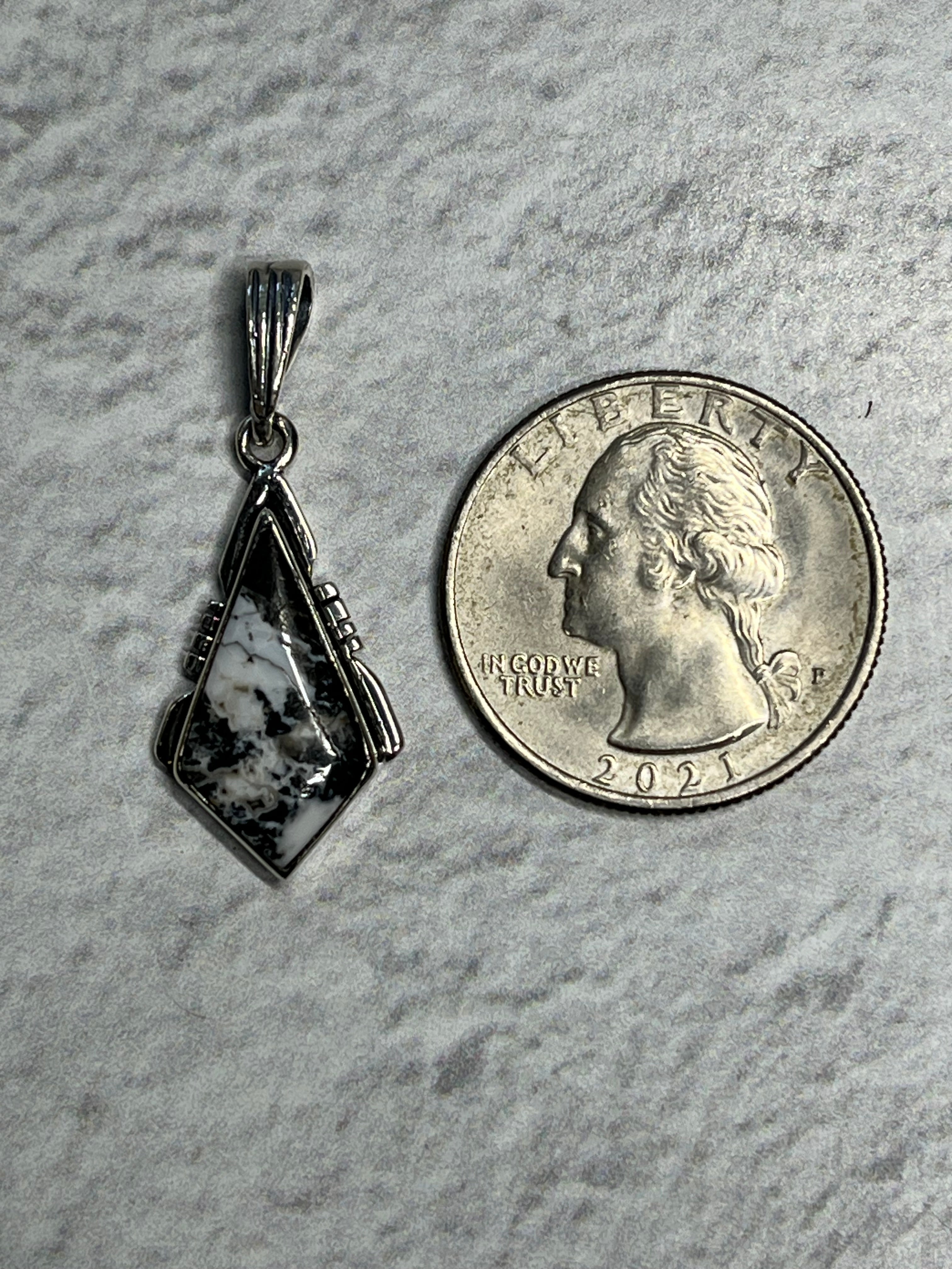 •WHITE BUFFALO TURQUOISE• Navajo silver kite pendant