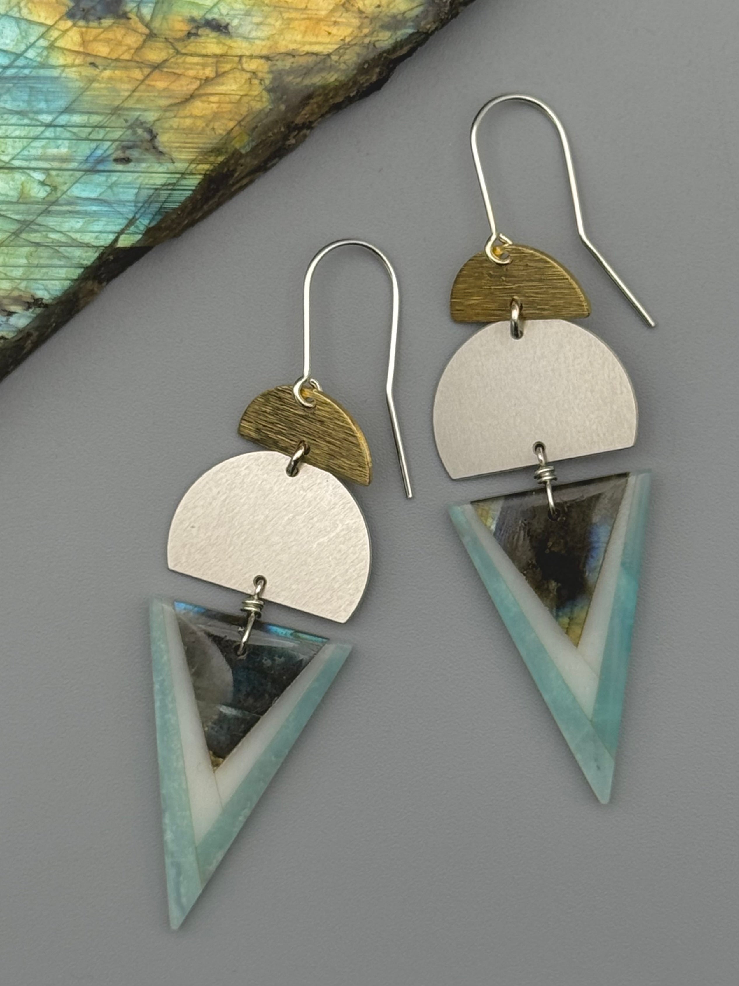 •MOON STACK• intarsia + mixed metal earrings