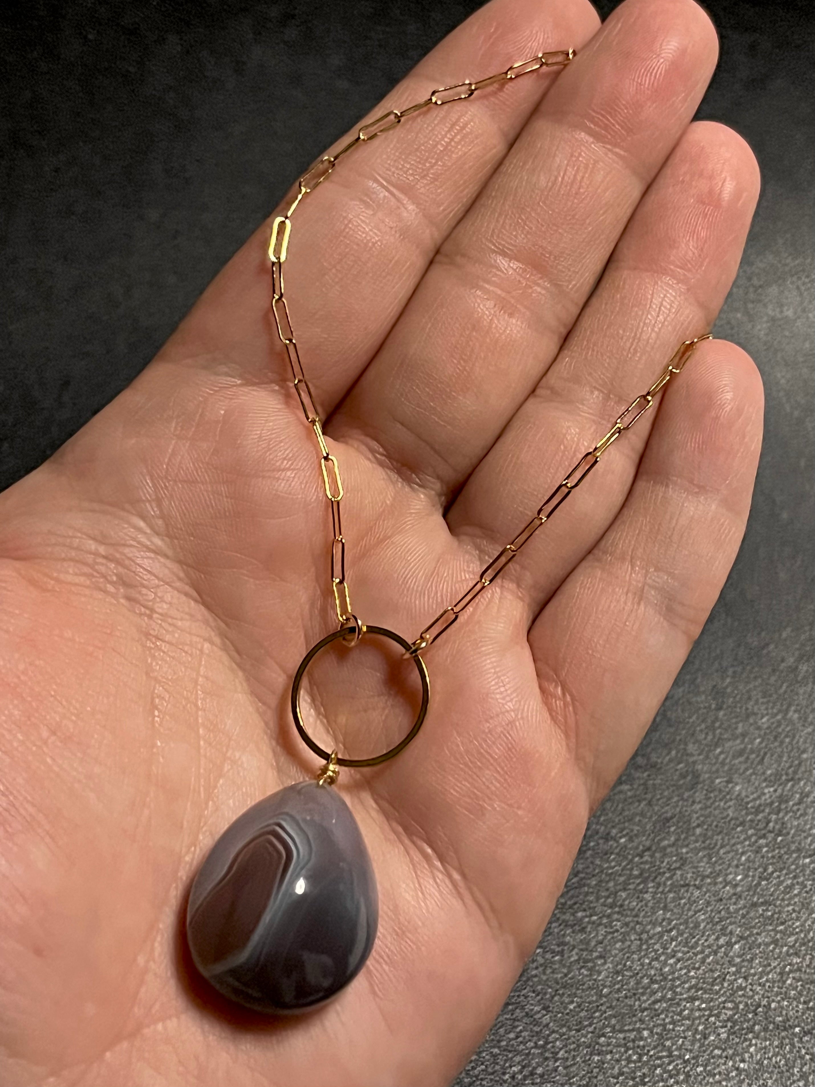 •LUNA• botswana agate + gold necklace (16"-18")