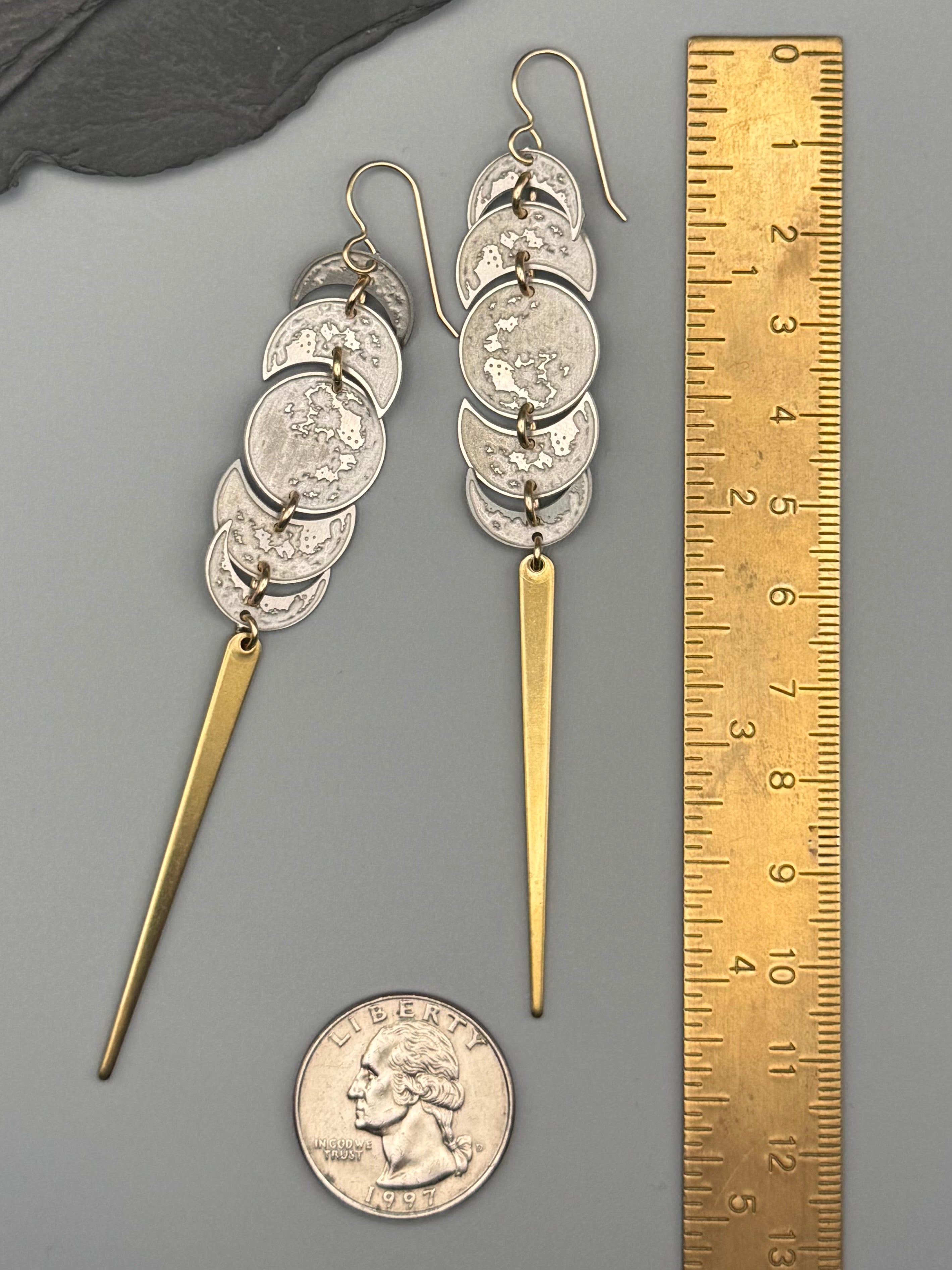 •MOON STACK• mixed metal dangle earrings